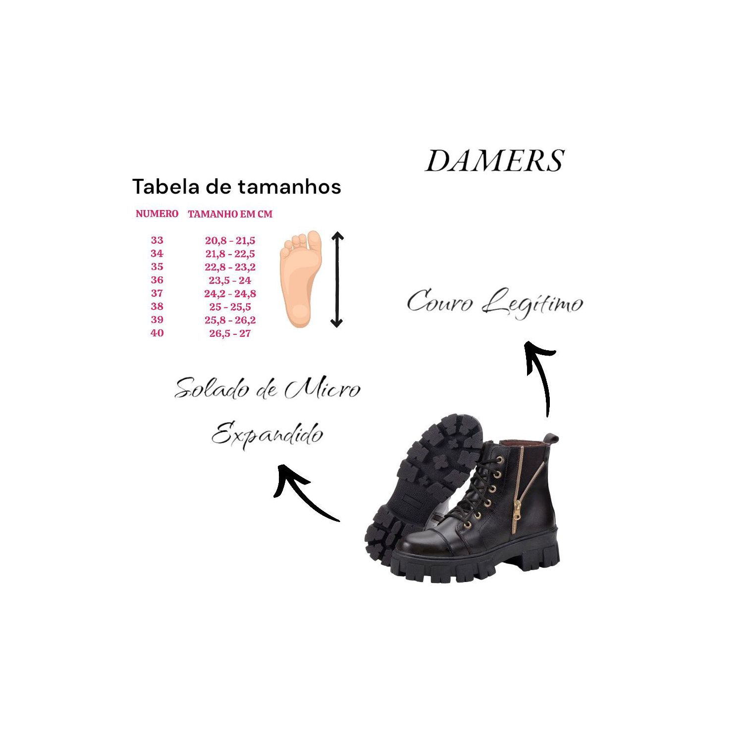Bota Damers Feminina de Couro Legítimo Cano Curto