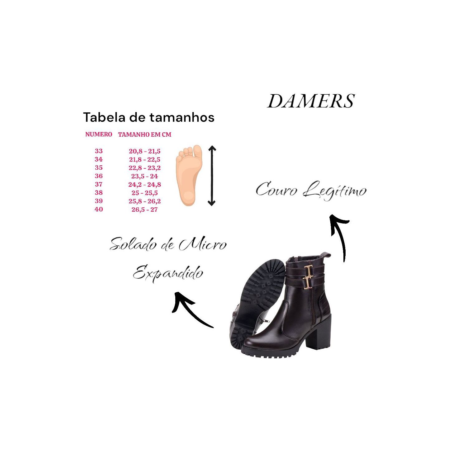 Bota Damers Feminina de Couro Legítimo Cano Curto