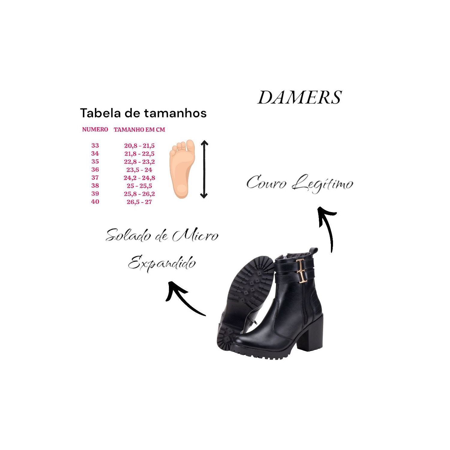 Bota Damers Feminina de Couro Legítimo Cano Curto