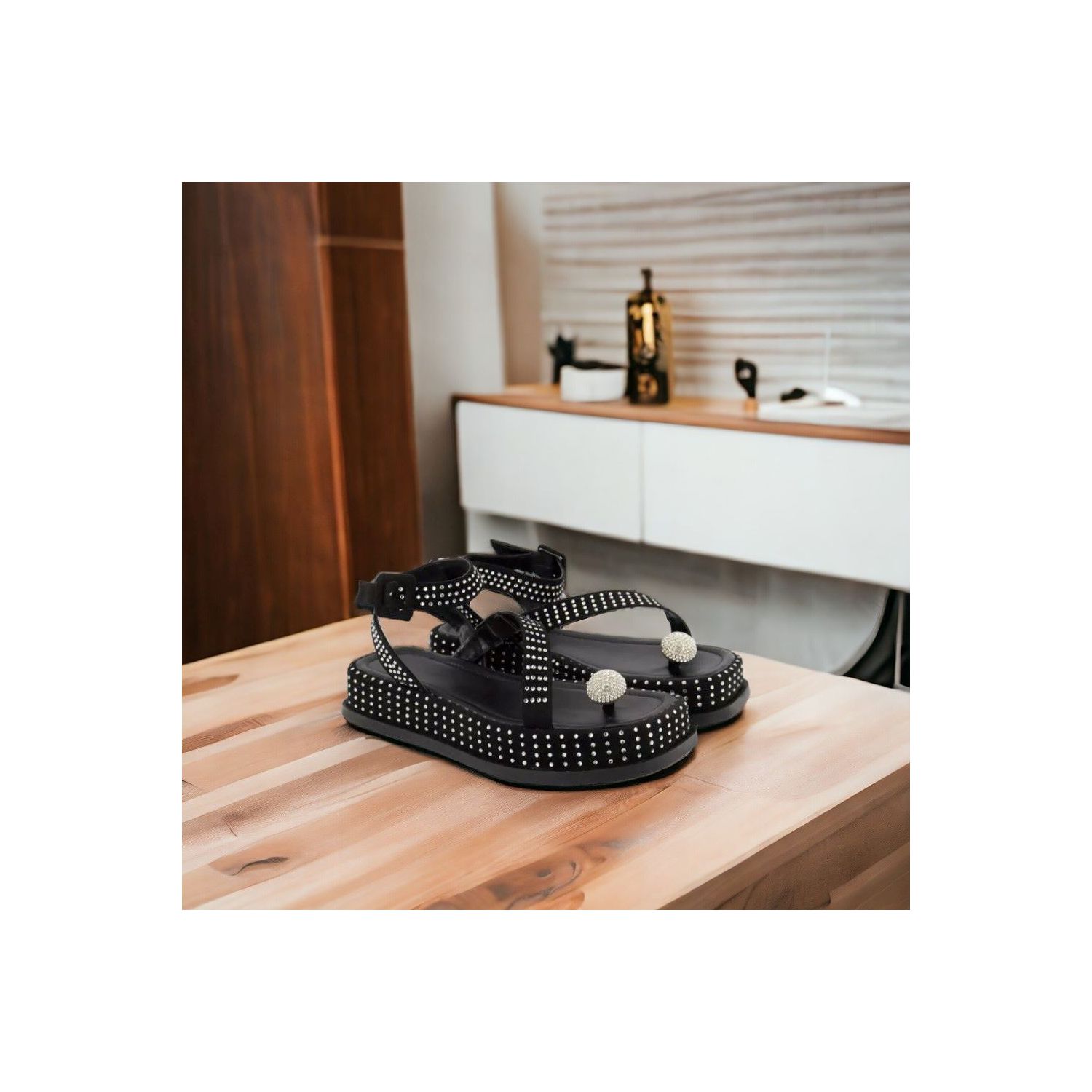 Sandália Damers Feminina Flat Plataforma Strass 
