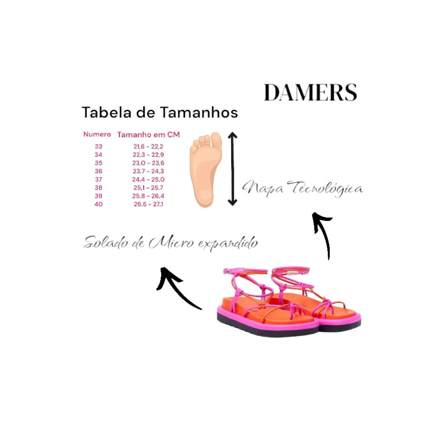 Sandália Damers Papete Gladiadora - Laranja e Pink