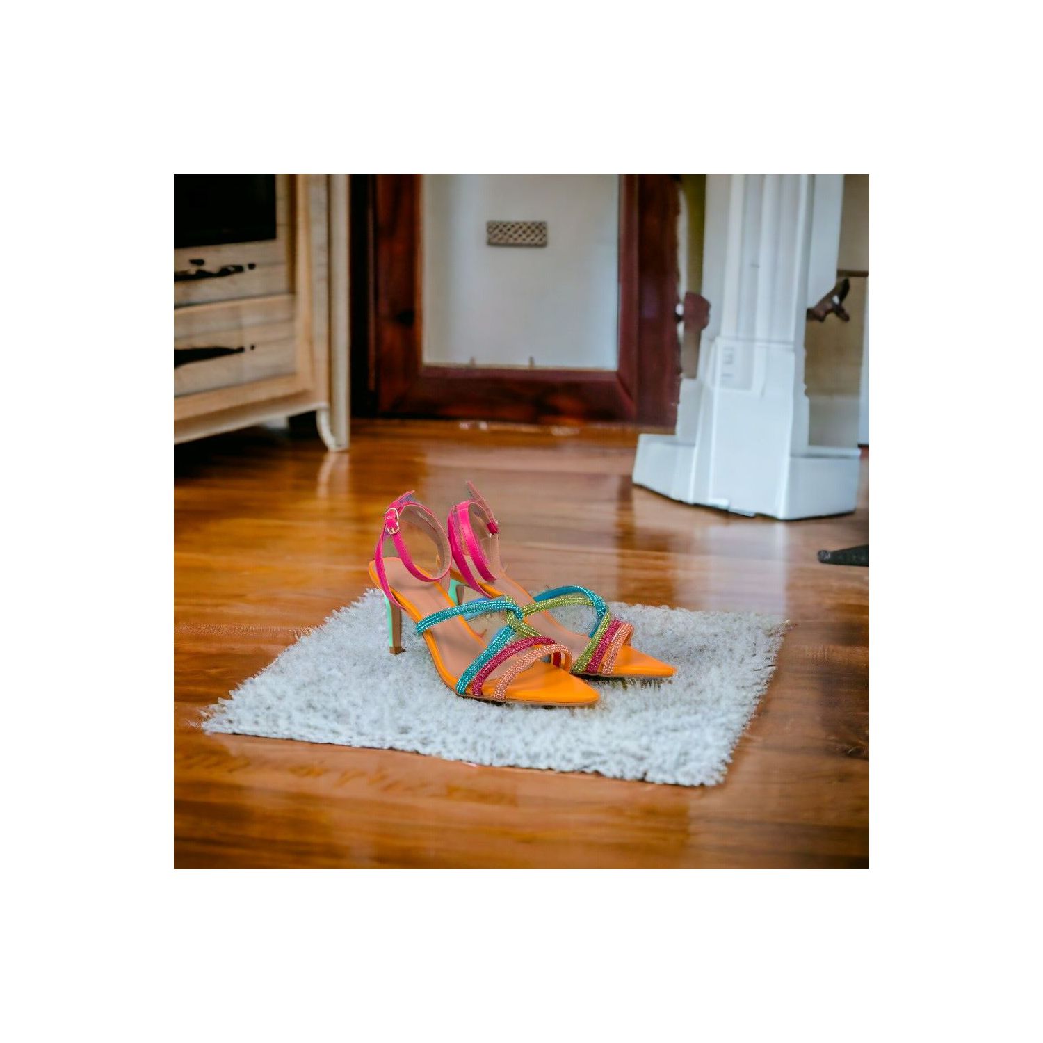 Sandalia Damers Feminina Salto Fino Com Tira De Strass