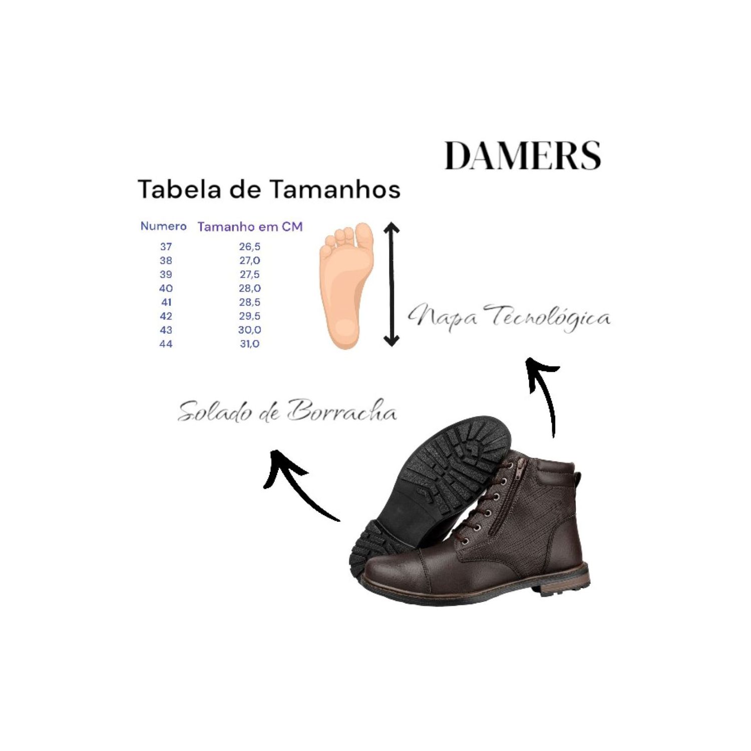 Coturno Damers Masculino Trama Zíper Lateral Preto