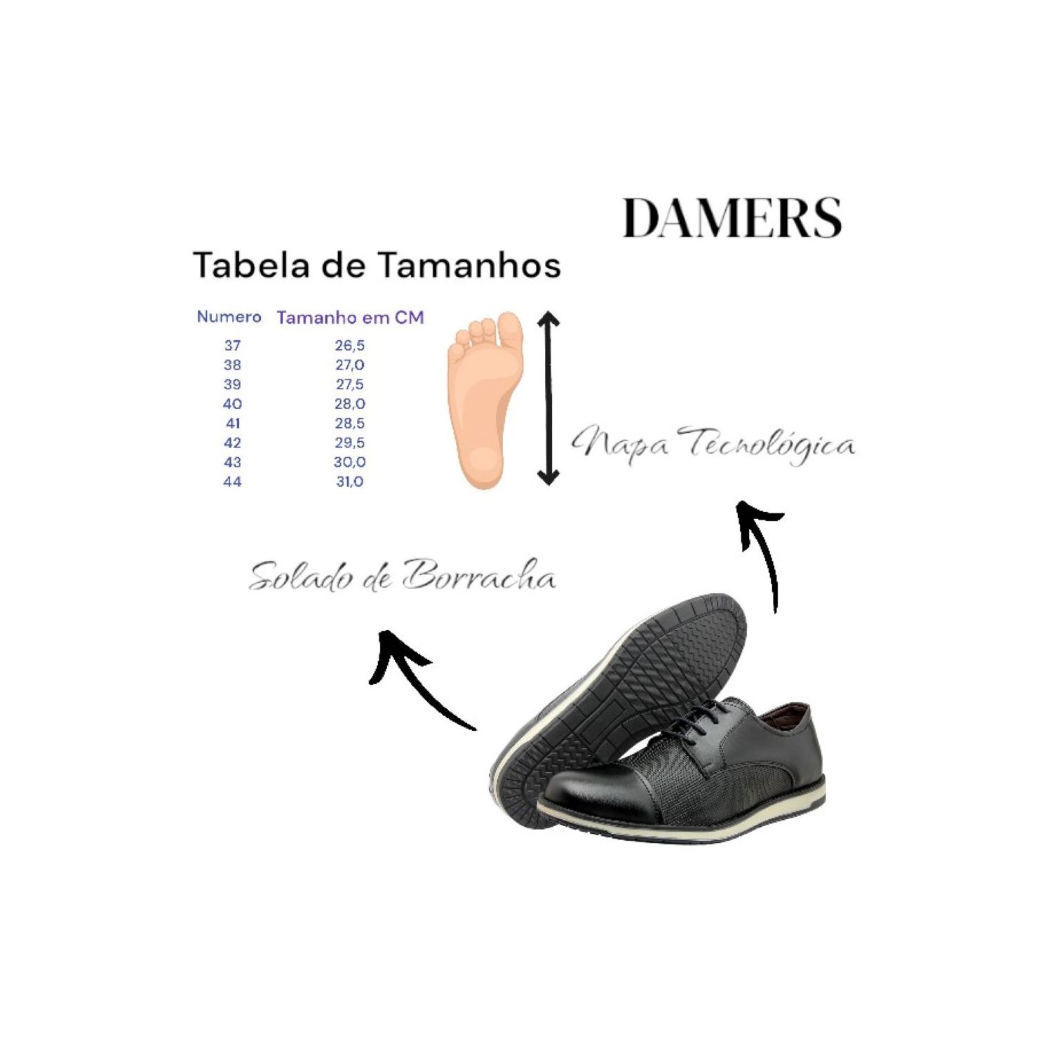 Sapato Damers Oxford Masculino Preto