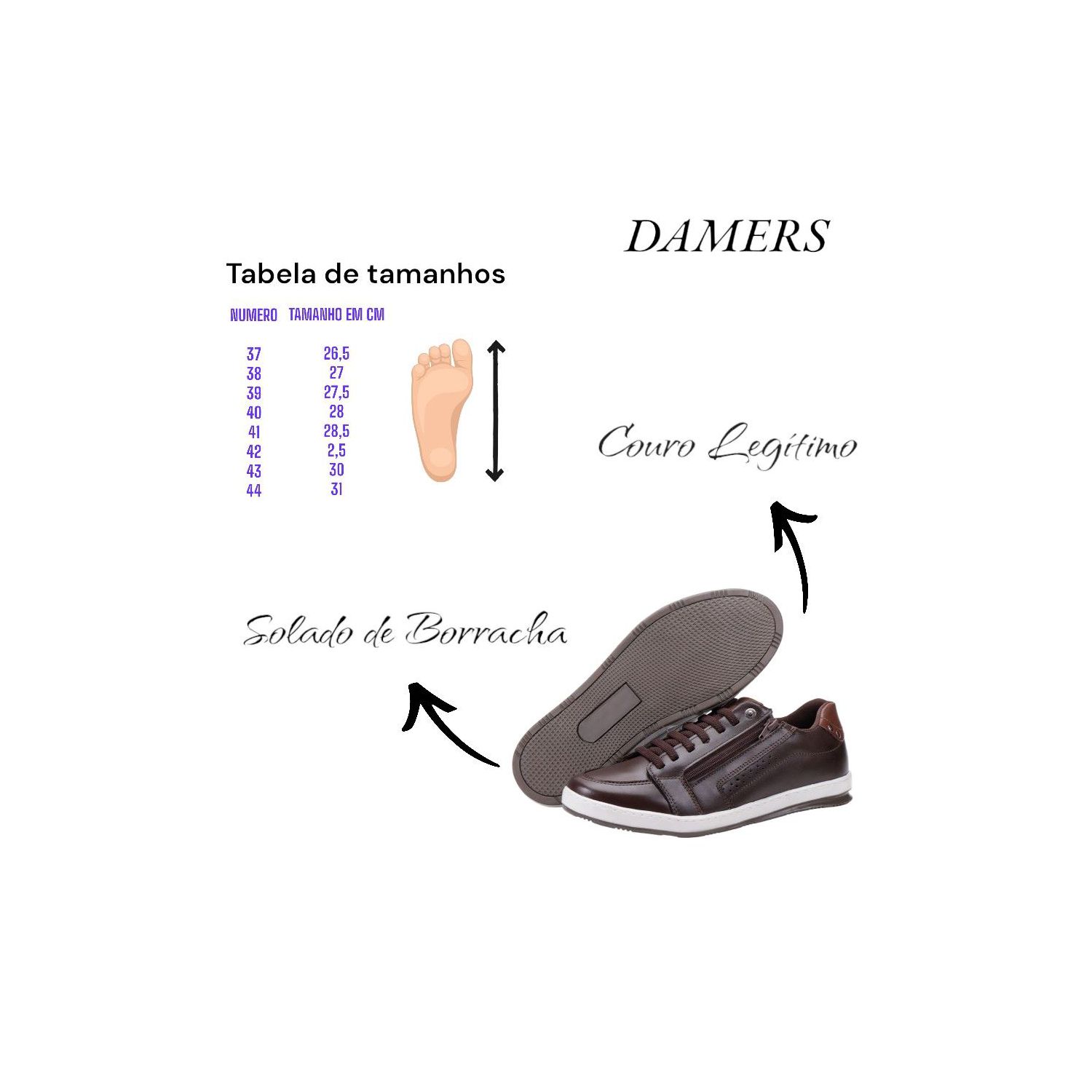 Sapatênis Damers Masculino de Couro Legítimo