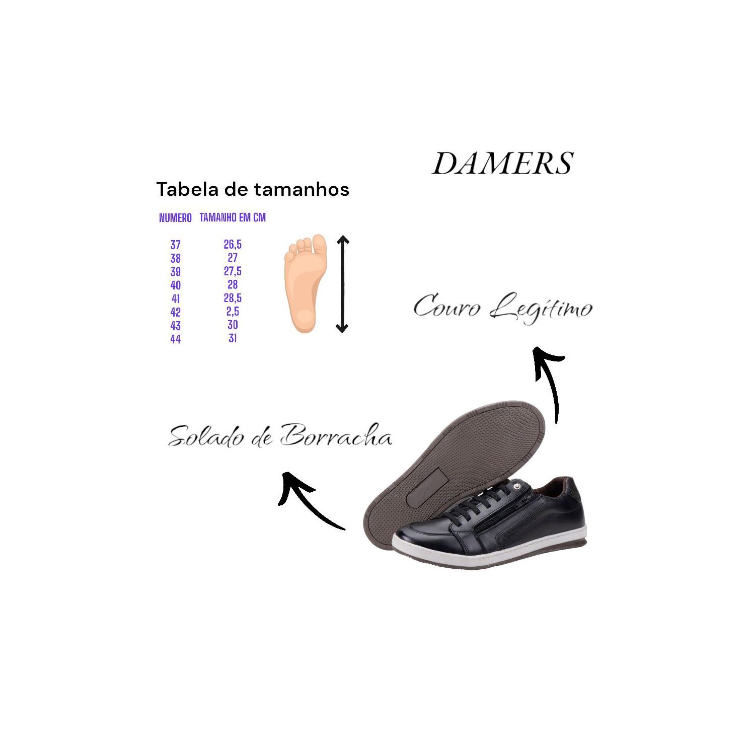 Sapatênis Damers Masculino de Couro Legítimo