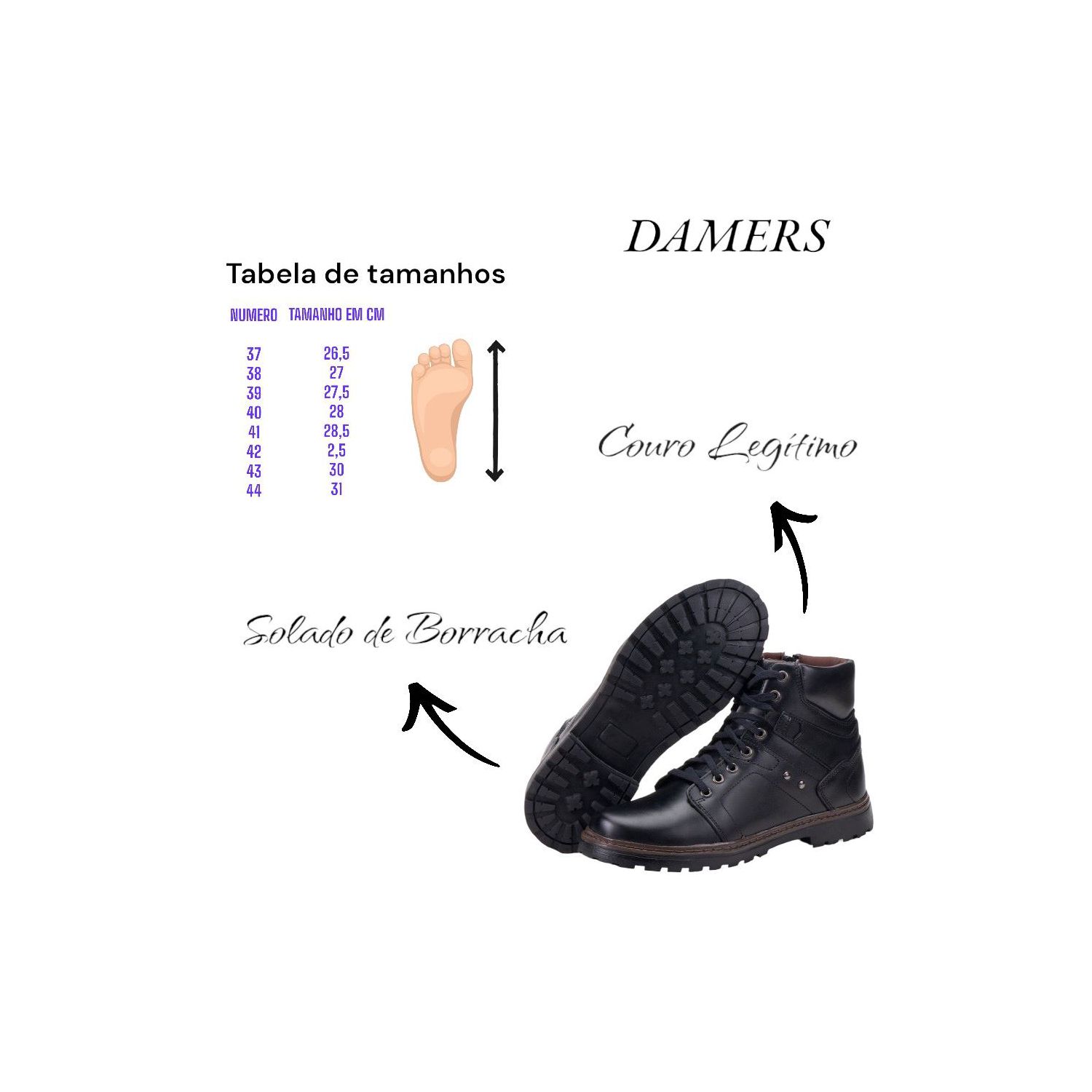 Bota Damers Masculino de Couro Legítimo Cano Curto