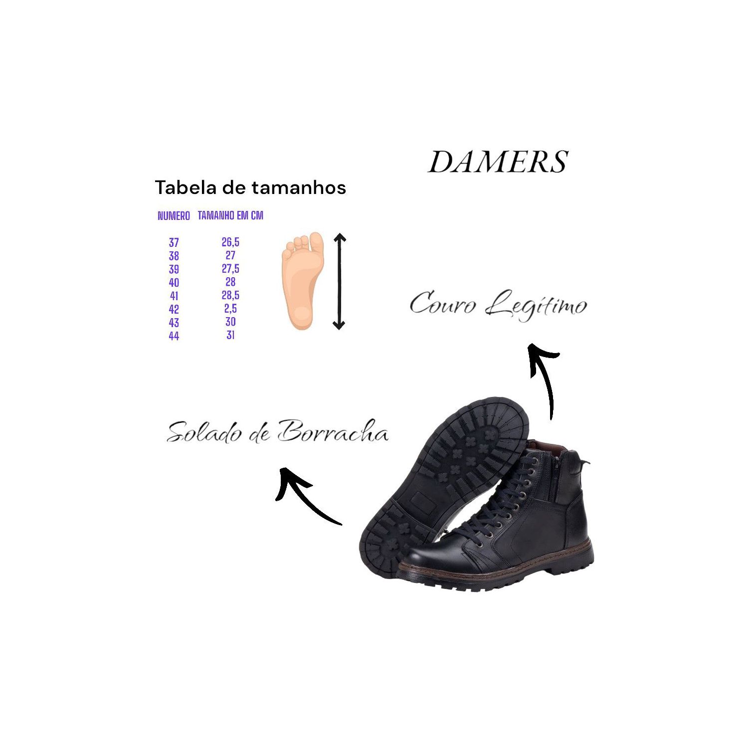 Bota Damers Masculino de Couro Legítimo Cano Curto