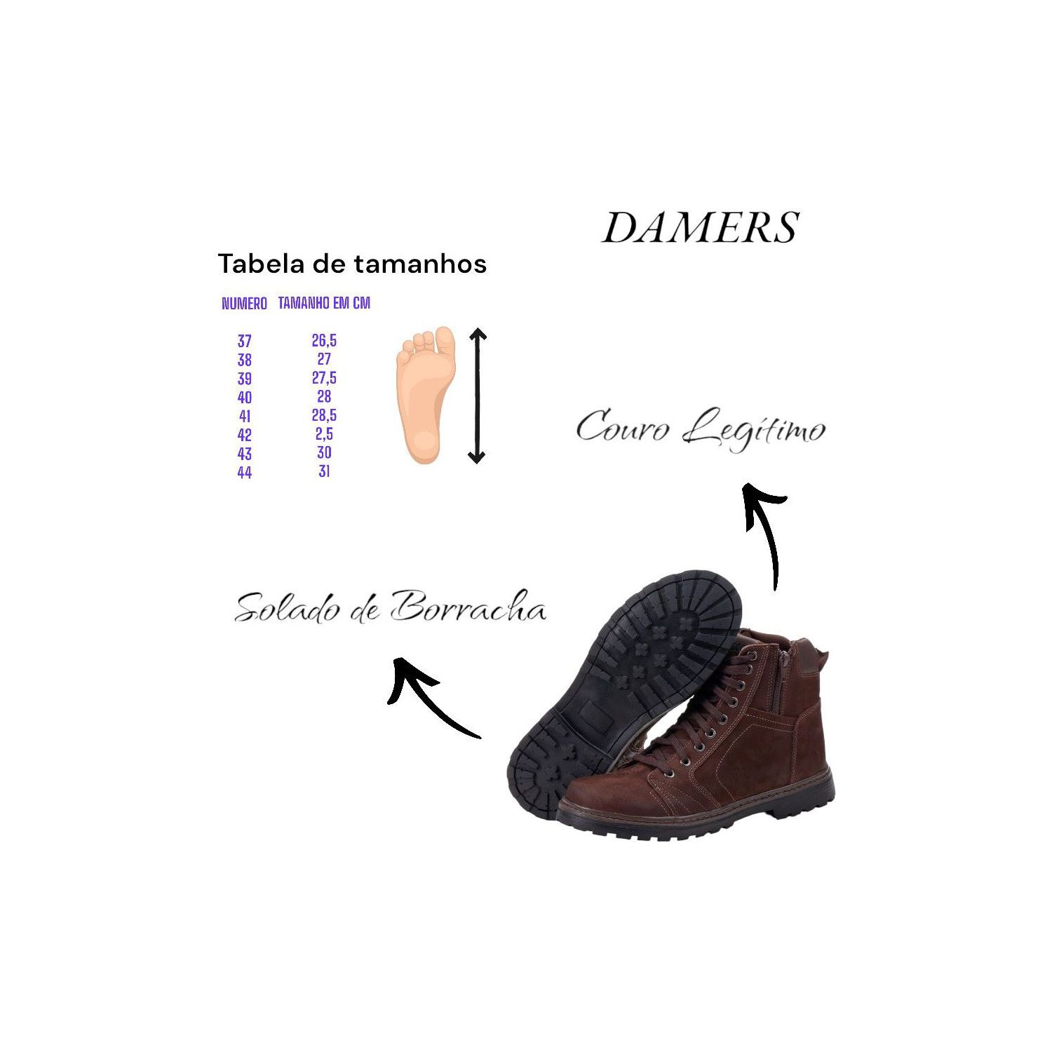 Bota Damers Masculino de Couro Legítimo Cano Curto