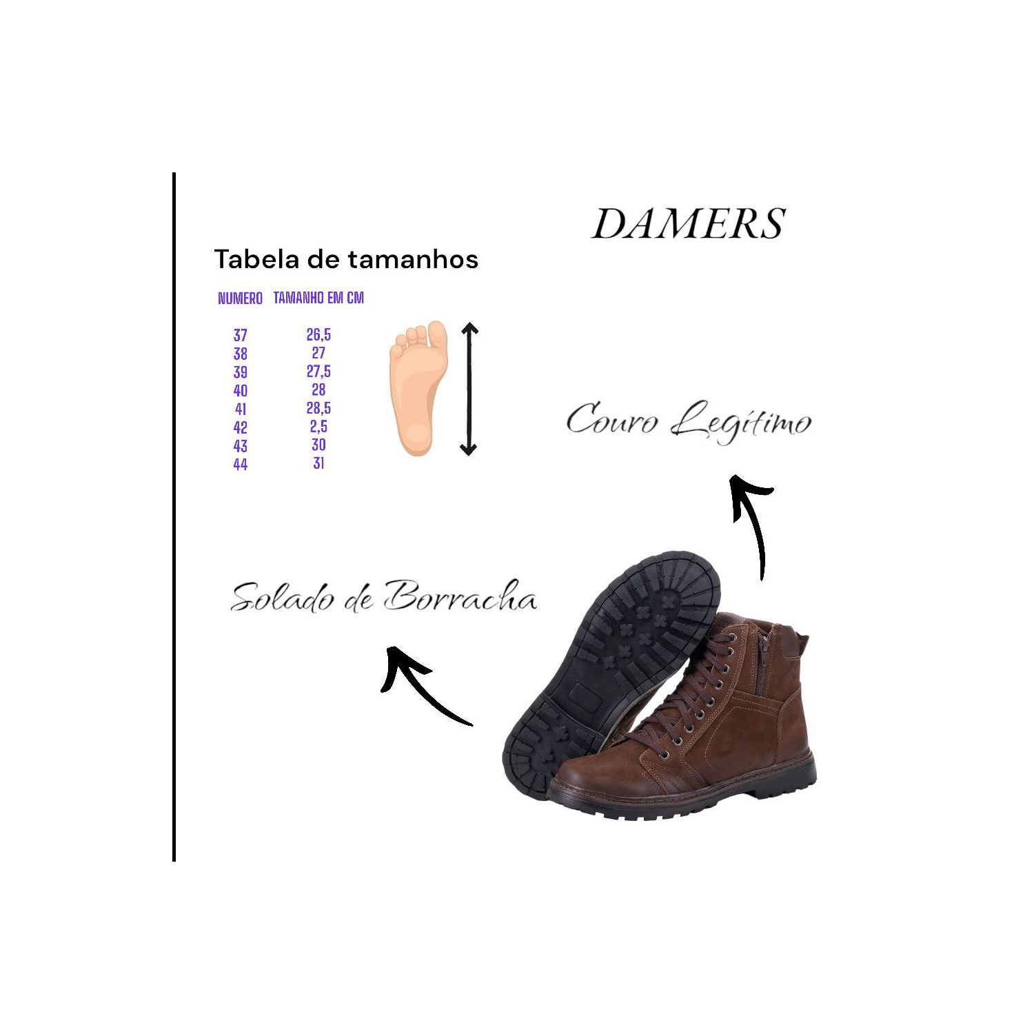 Bota Damers Masculino de Couro Legítimo Cano Curto