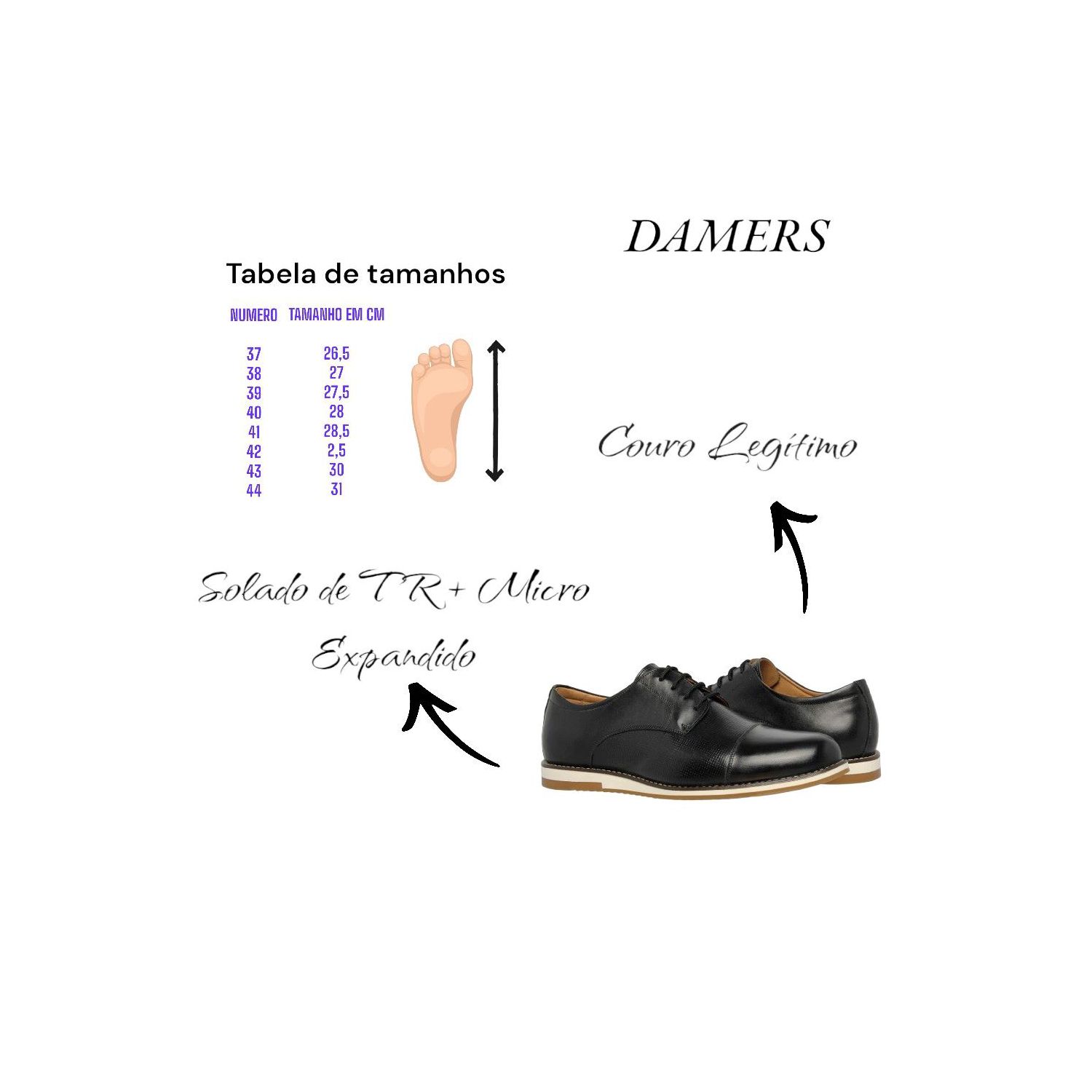 Sapato Damers Oxford Masculino De Couro Legítimo Preto
