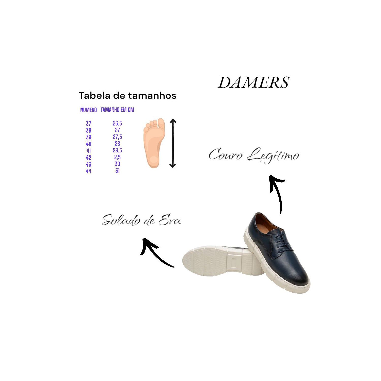 Sapato Damers Oxford Masculino Marinho