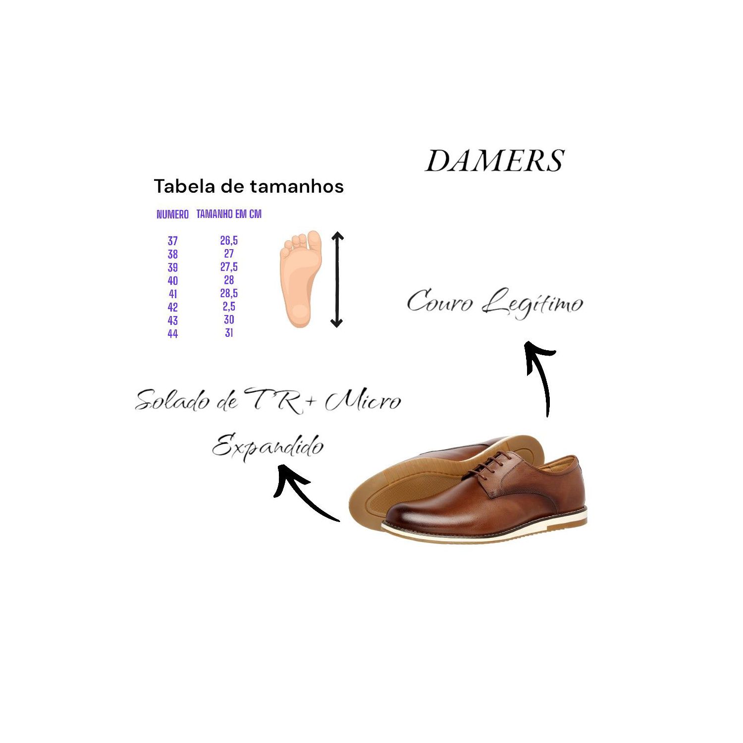 Sapato Damers Oxford Masculino De Couro Legítimo Marrom
