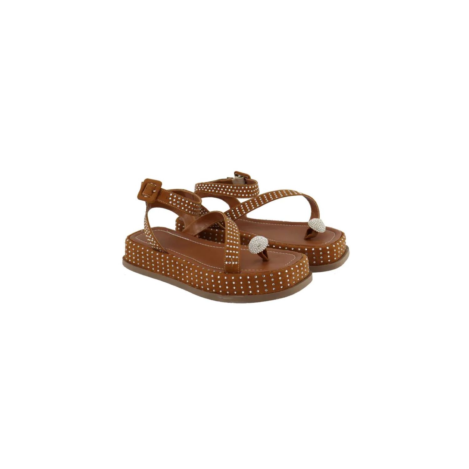 Sandália Damers Feminina Flat Plataforma Strass 