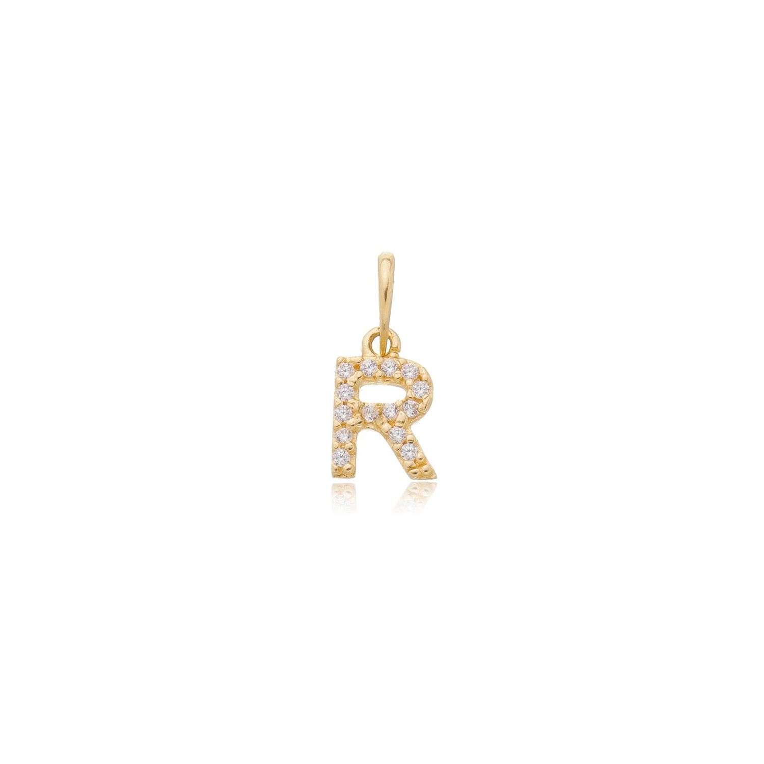 Pingente de Ouro 18k Letra R Com Zircônias | Fábrica do Ouro ®️