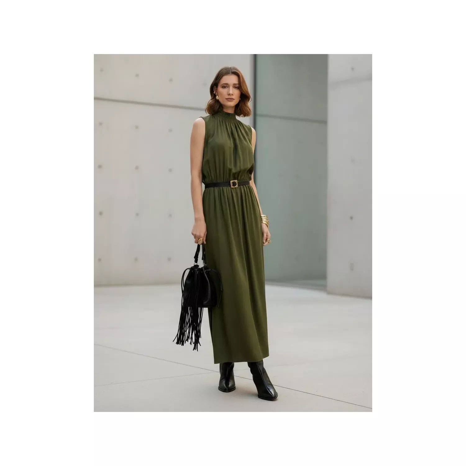 VESTIDO SUPER MIDI VERDE MUSGO 
