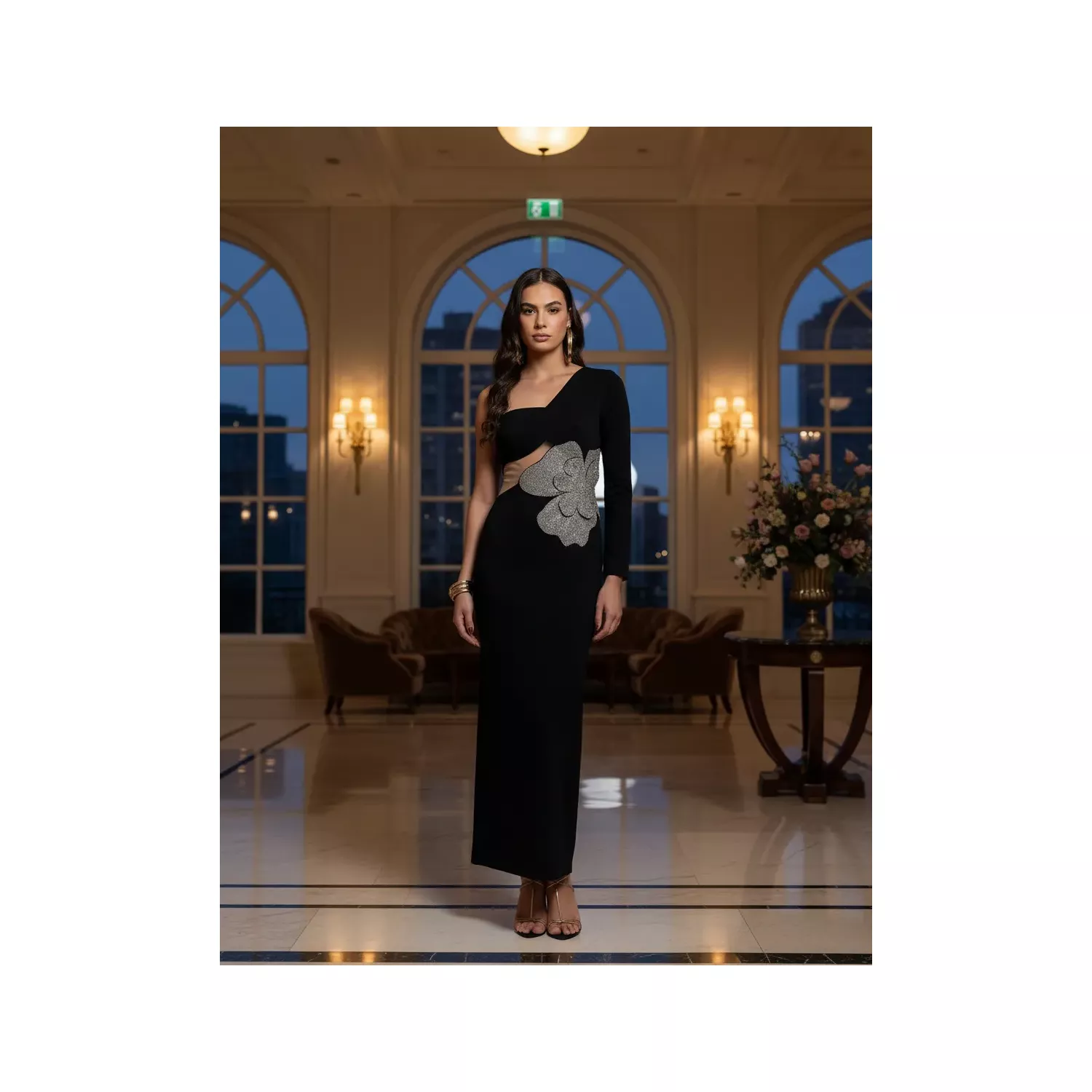 VESTIDO MIDI PRETO COM BRILHO 