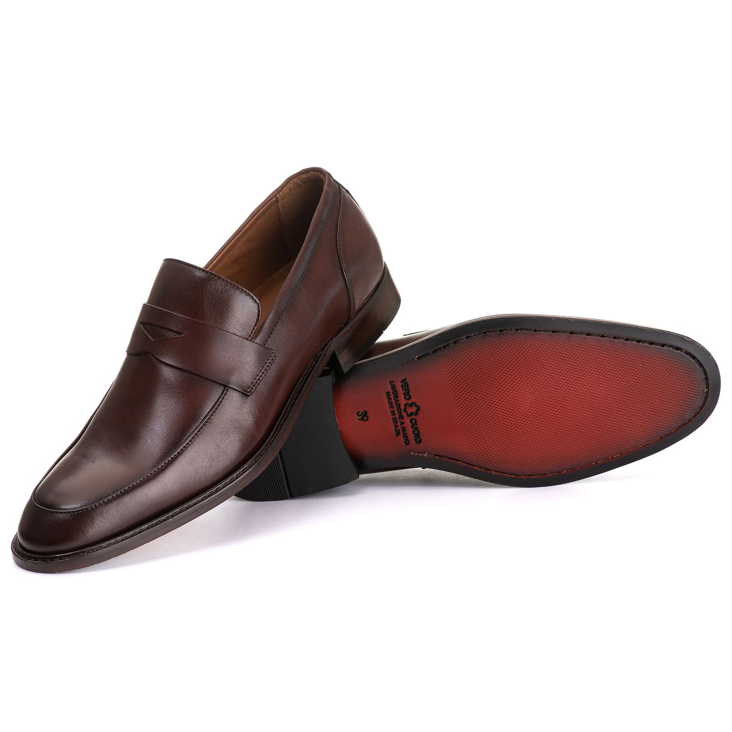Sapato Social Masculino Loafer Mônaco em Couro Naturaly Pinhão