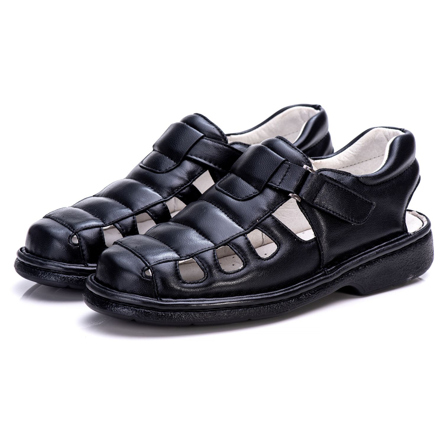 Sandália Masculina Bico Fechado Total Comfort Couro de Carneiro Preto com Palmilha de Gel Antiestresse