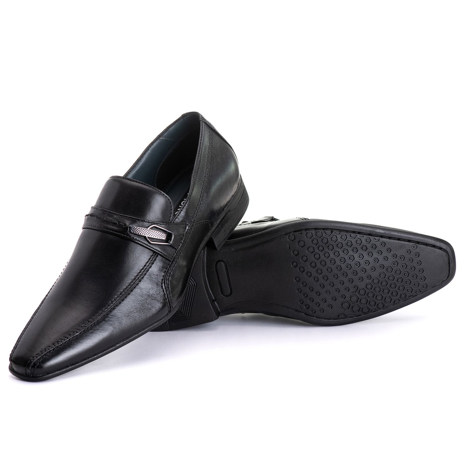Sapato Social Masculino com Fivela em Couro de Carneiro Preto 
