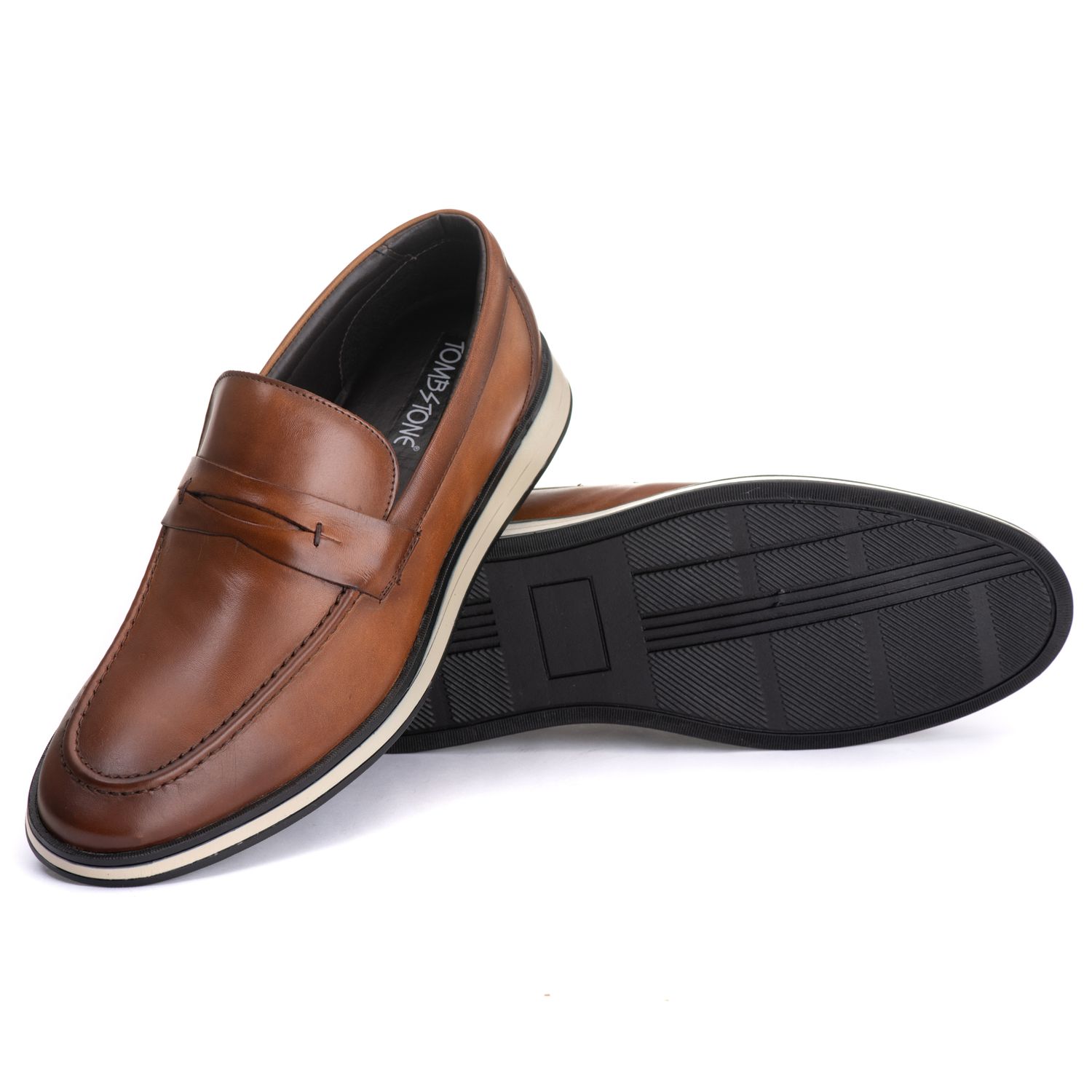 Sapato Masculino Loafer Slip On Sport em Couro Bovino Whisky
