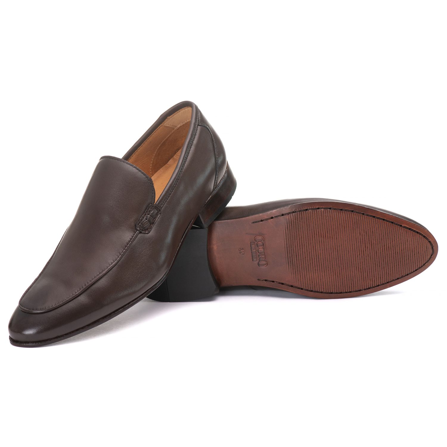 Mocassim Masculino Italiano Zara em Couro de Carneiro Café