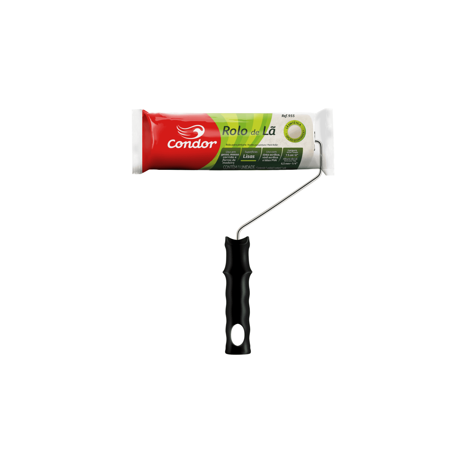 Rolo Profissional de Lã Mista Alta 15 cm com Suporte (Ref. 955) - Condor