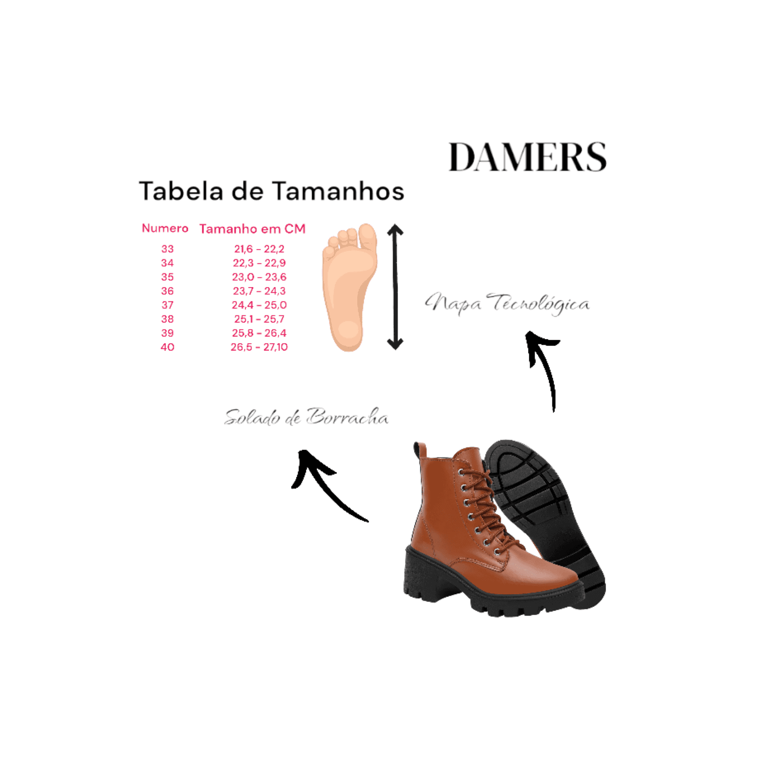 Bota Damers Feminina Cano Curto 