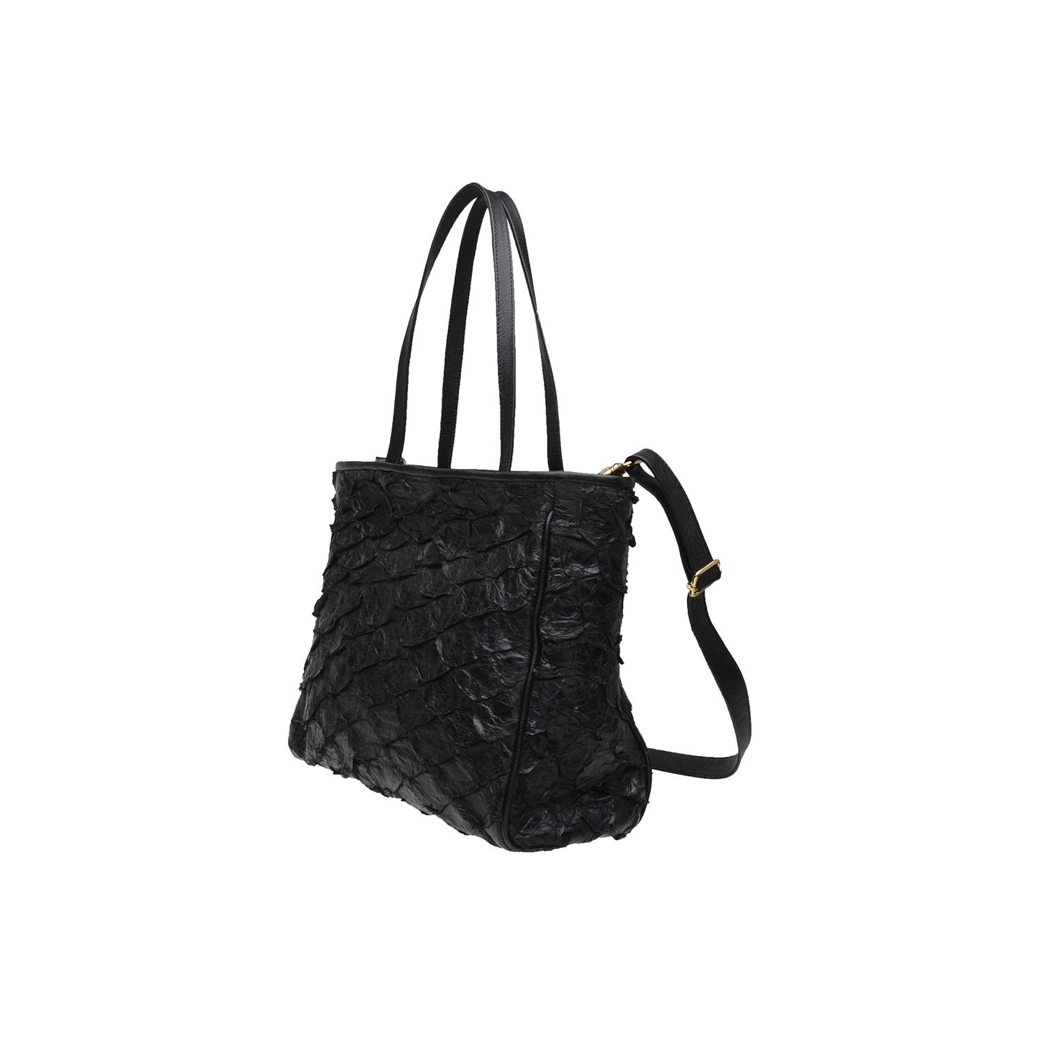 Bolsa em Couro de Pirarucu (Arapaima gigas) Preto Esc. Natural, vista 2