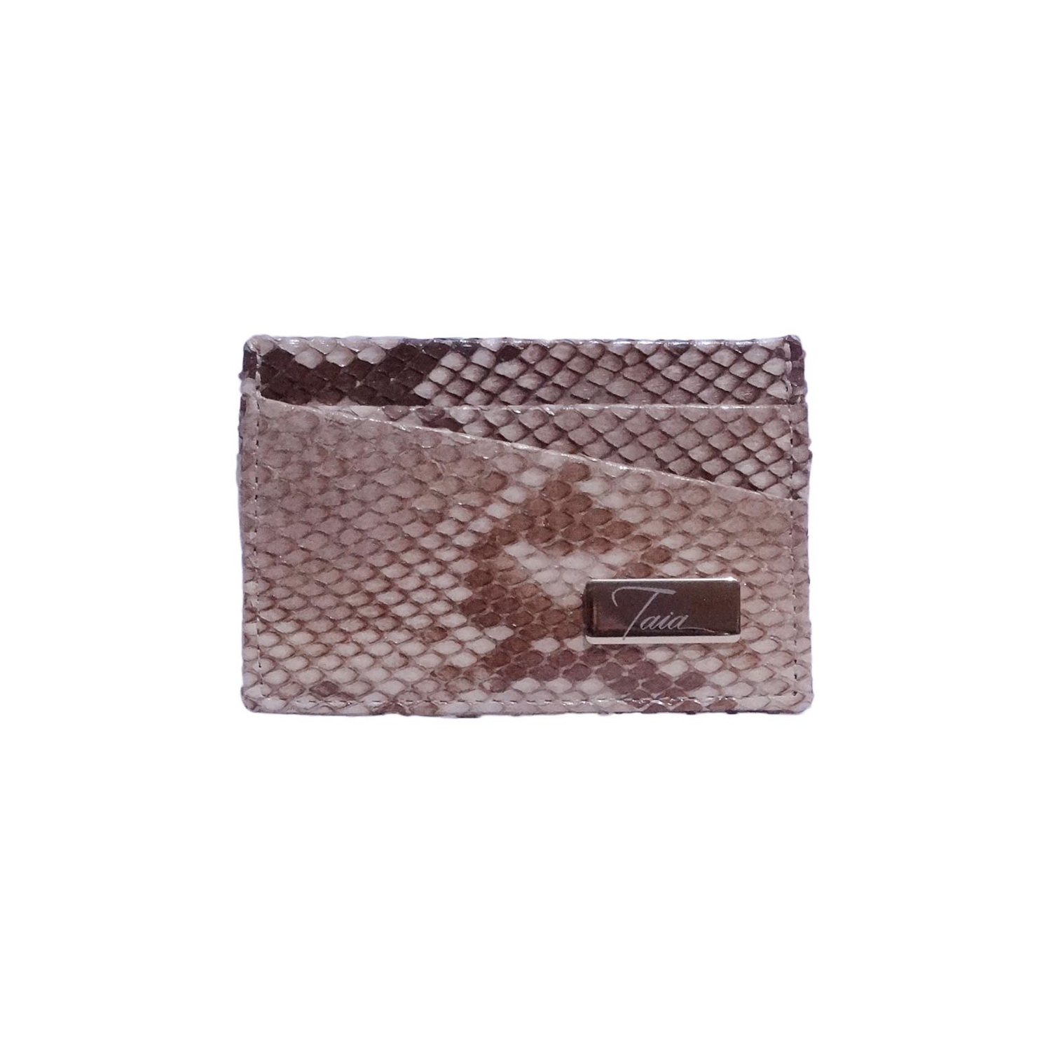 Porta Cartão em Couro de Cobra (Python reticulatus) - Sépia