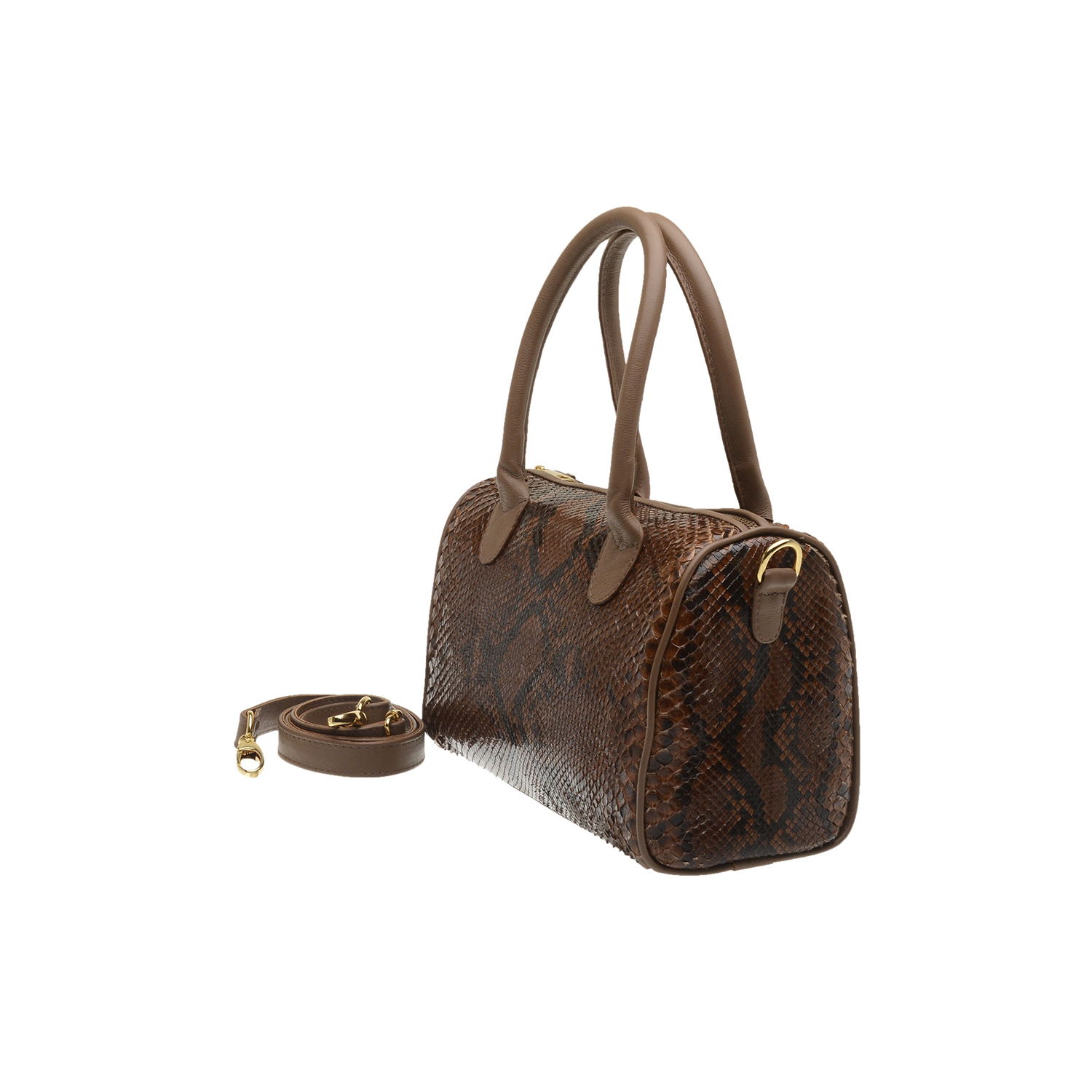 Bolsa em Couro de Cobra (Python reticulatus) Tabaco, vista 2