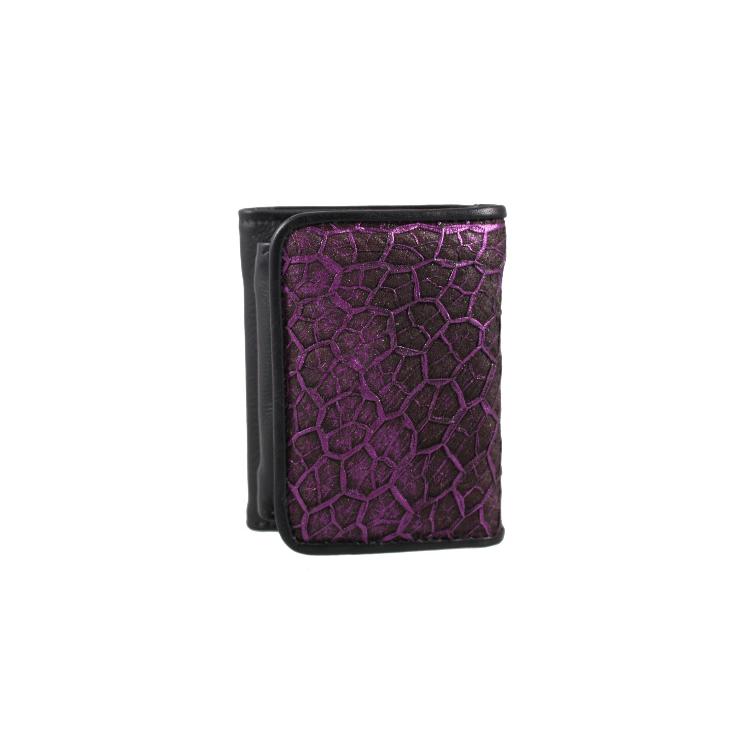 Carteira Fem. em Bov. Preto e Detalhe em Ret. Bov. F. Roxo