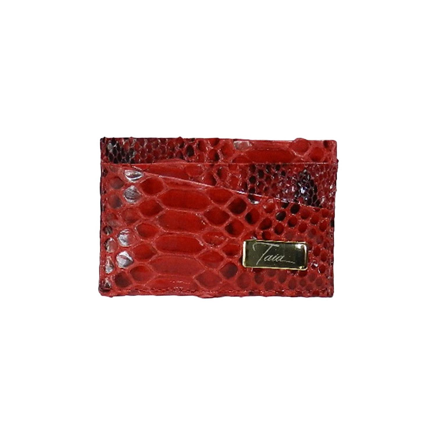 Porta Cartão em couro de Cobra (Python reticulatus) - Vermelho Brilho