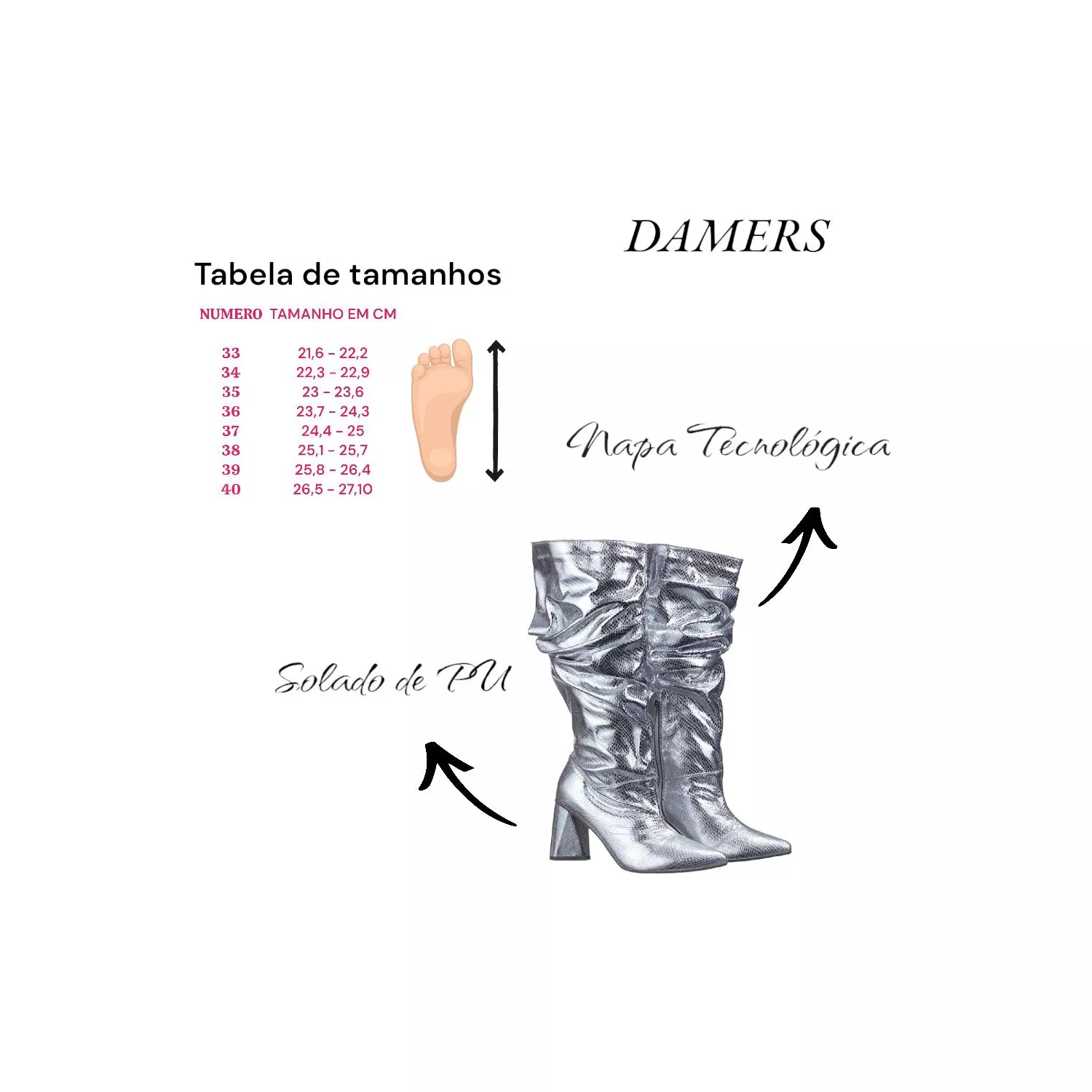 Bota Damers Feminina De Cano Longo Salto Médio Triangular