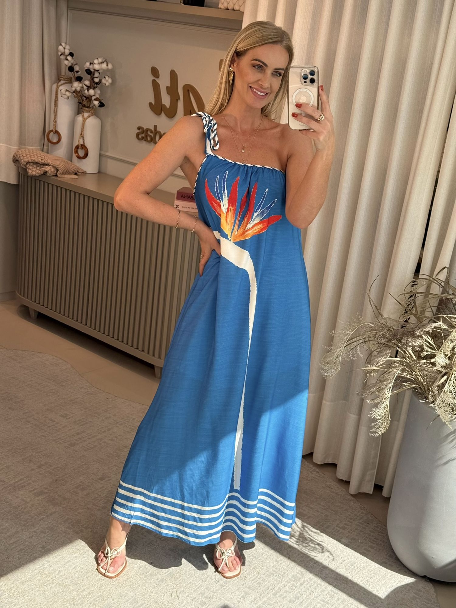 Vestido Lez a Lez Longo Estampado Um Ombro Só Com Amarração 2108