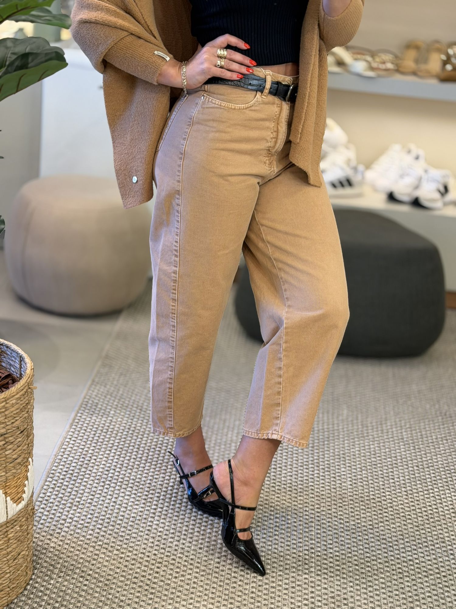 Calça Lez a Lez Barrel Sarja Bege 0602