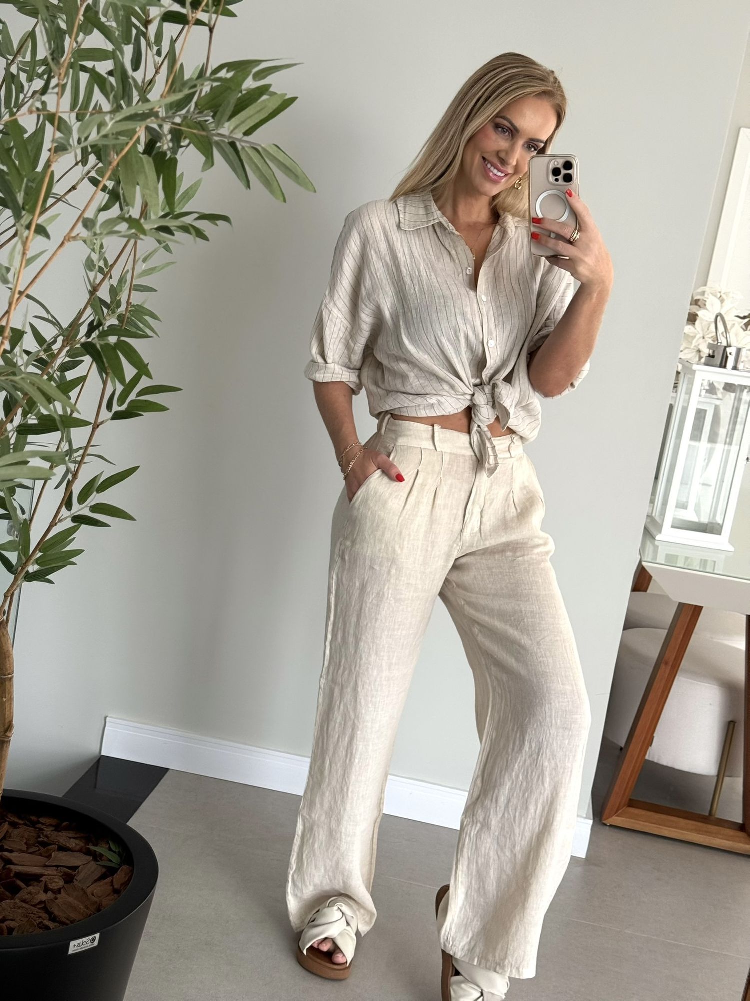 Camisa MS Listrada Em Linho 100% Italiano 0208