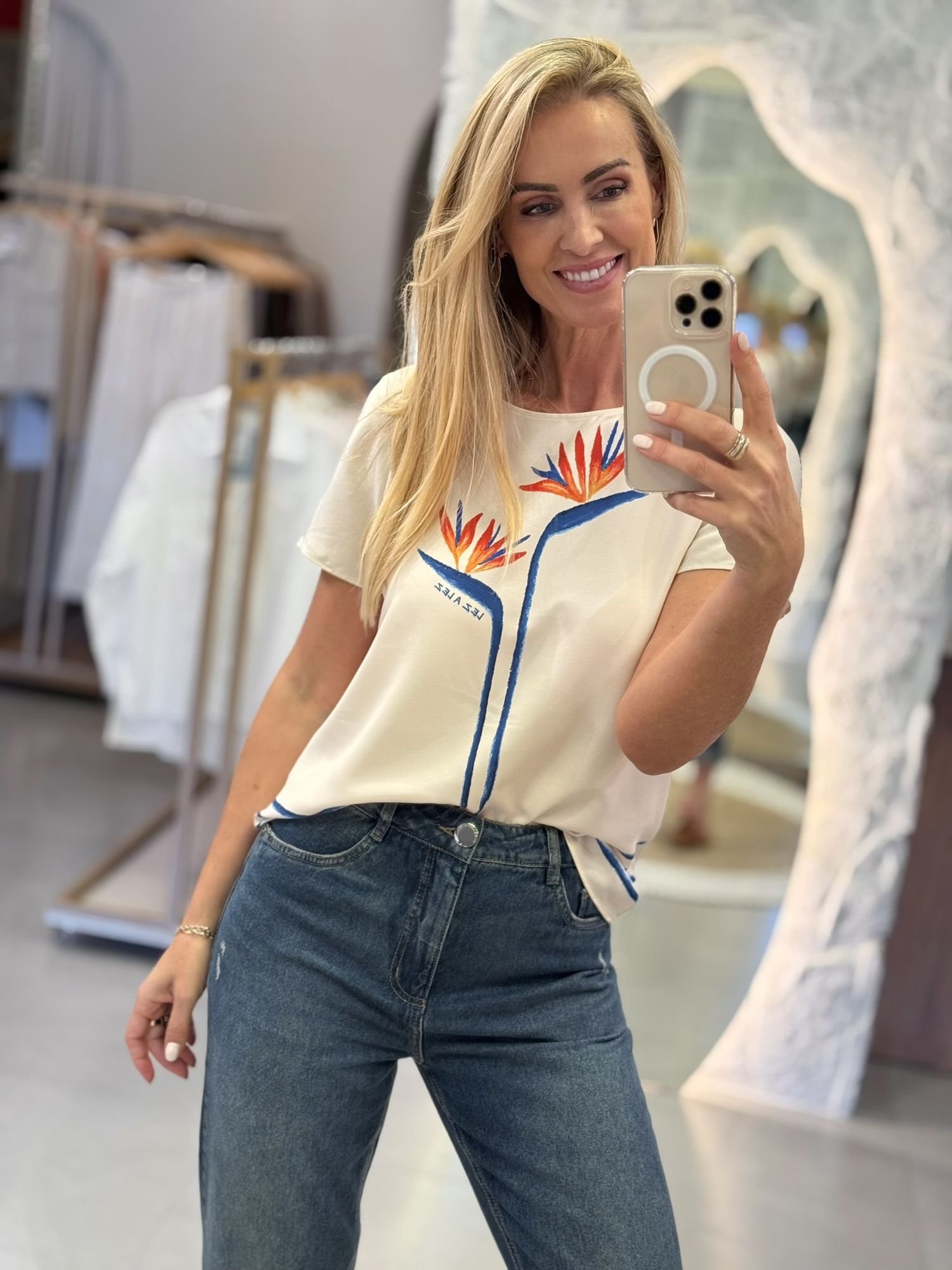 Blusa Lez a Lez Manga Curta Com Estampa Bege 3010 