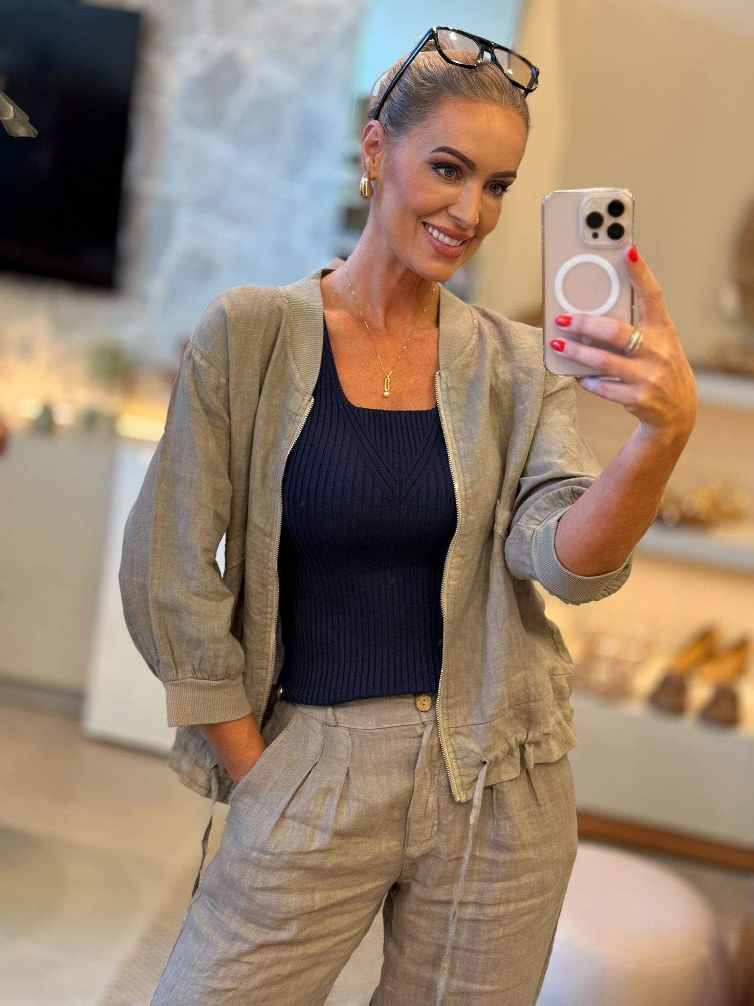 Jaqueta Bomber Com Capuz De Linho 100% Italiano Cinza 1109