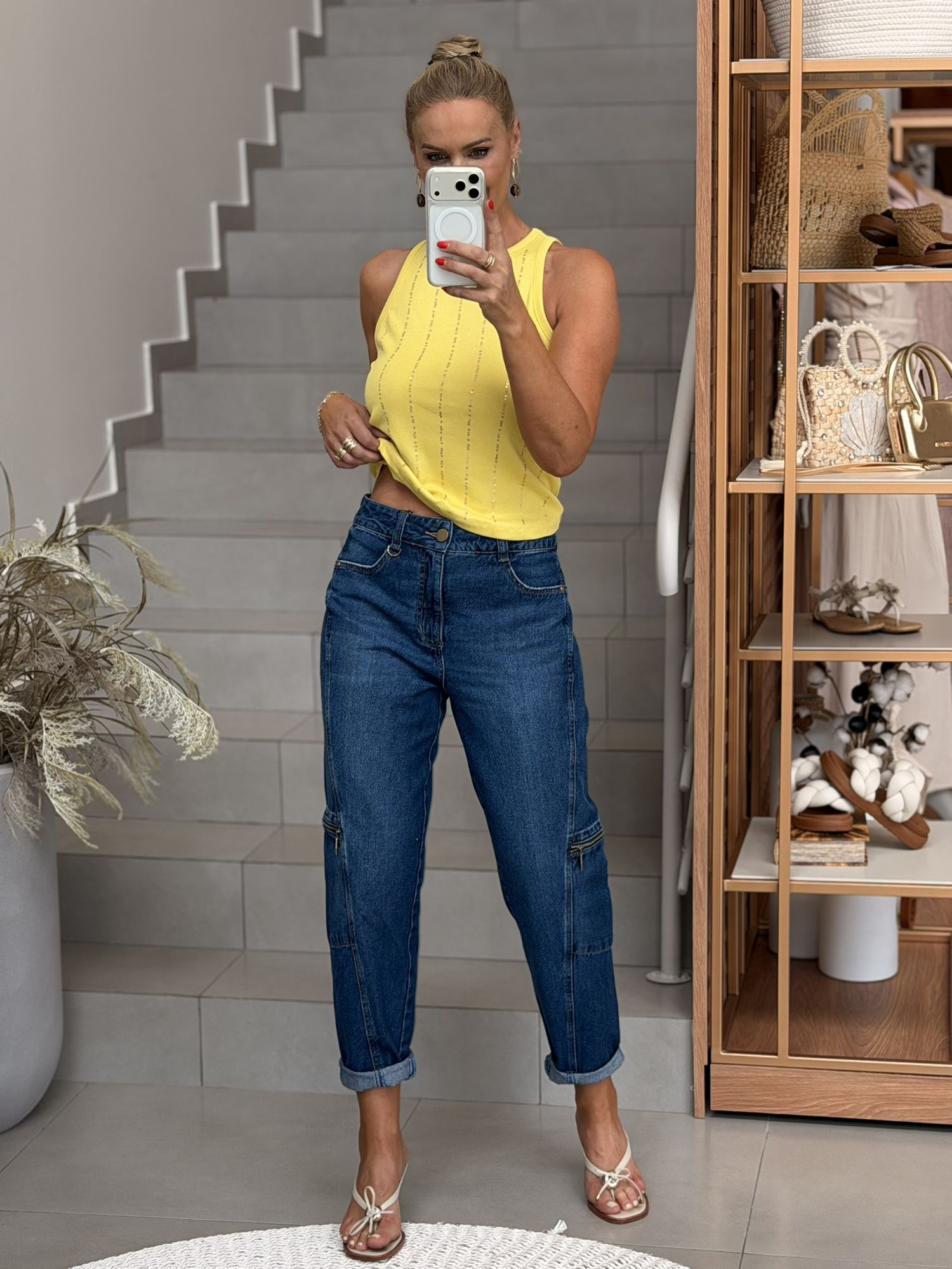 Calça Maria Valentina Mom Alta Azul 0411