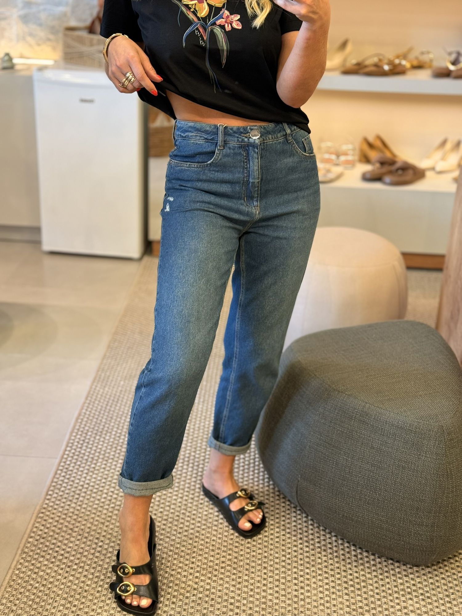 Calça Morena Rosa Jeans Mom Alta Azul 