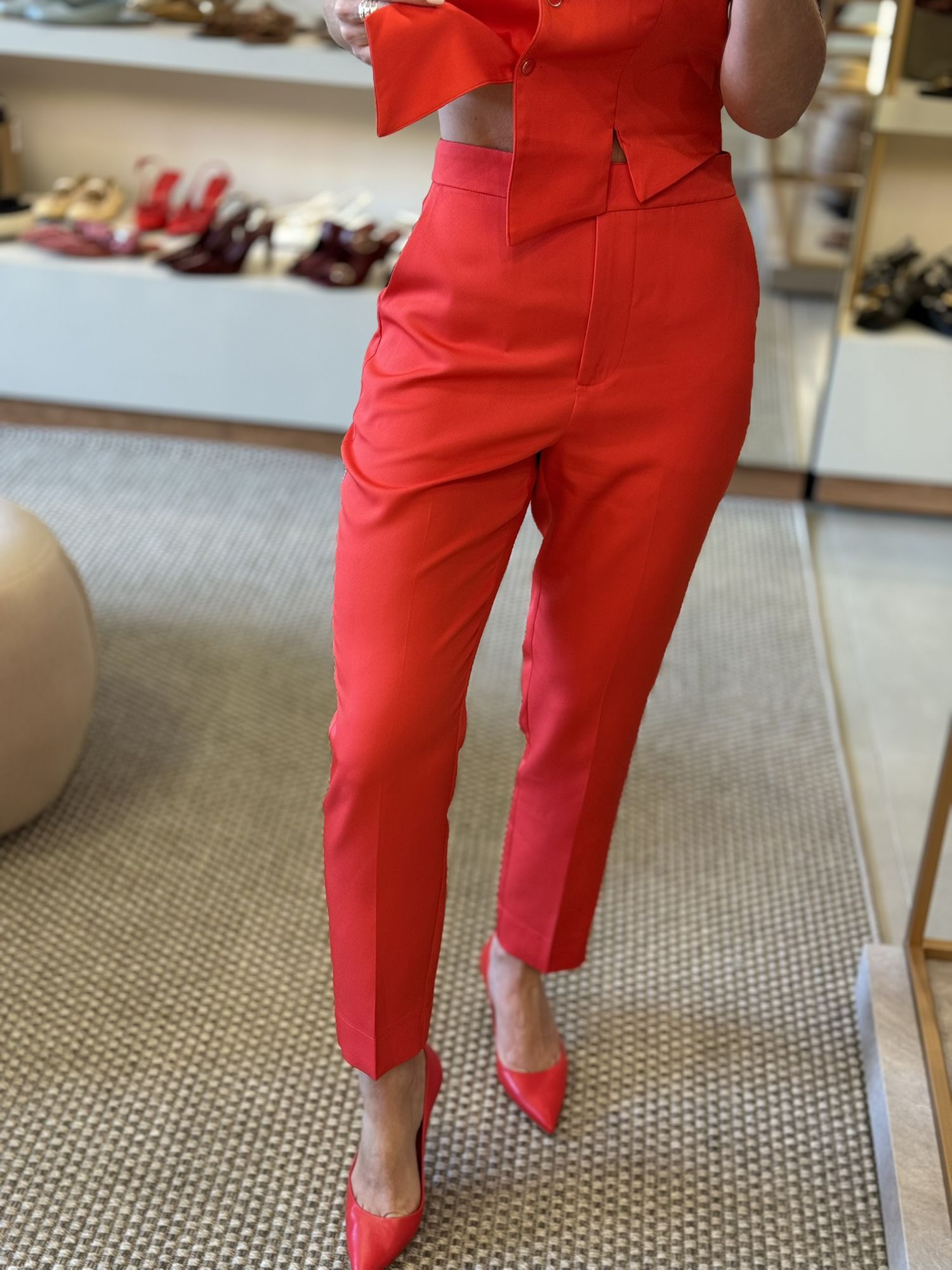 Calça Lez a Lez De Cintura Alta Alfaiataria Vermelho 2810 