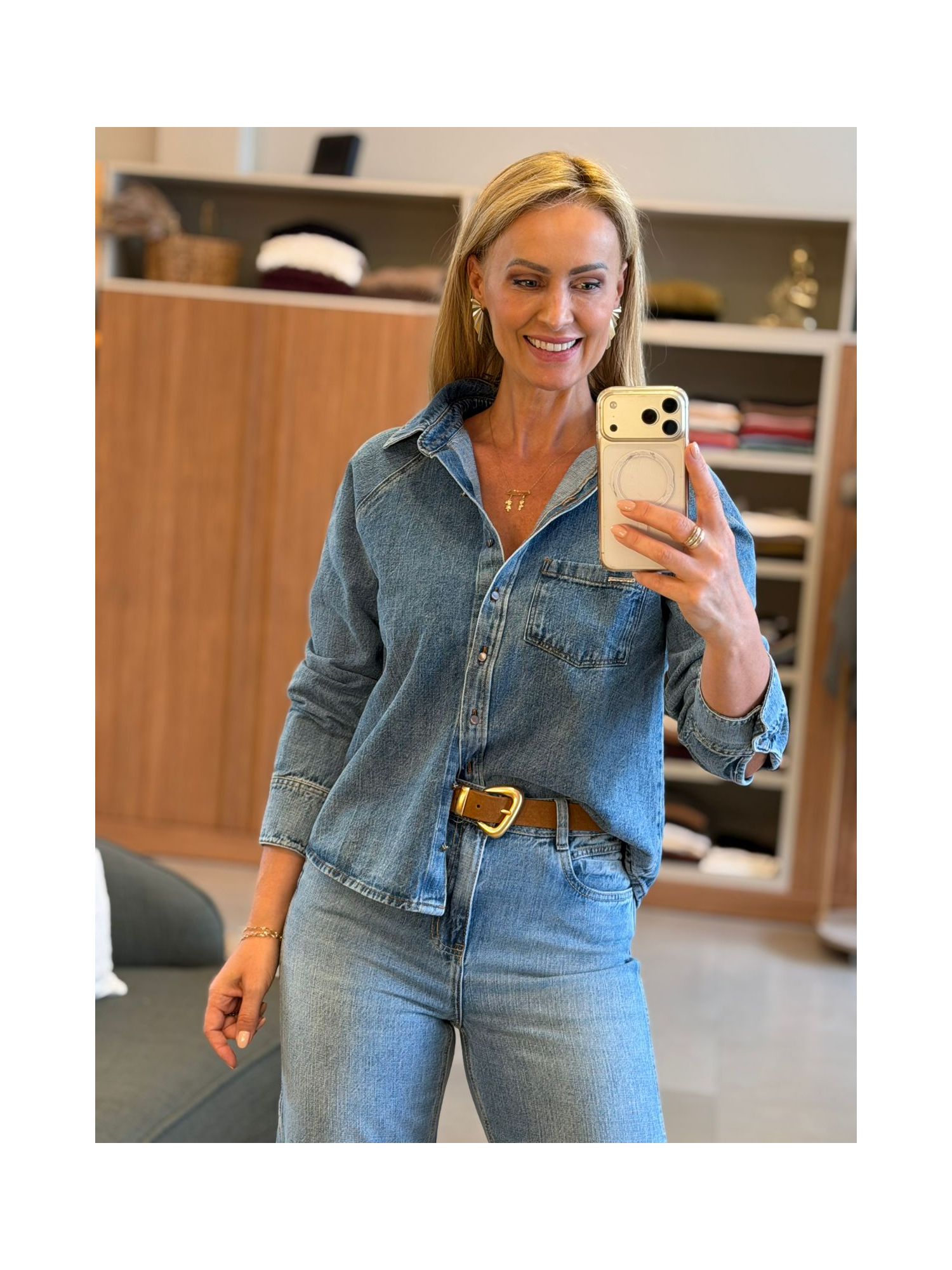 Camisa Lez a Lez Jeans Mangas Longas E Bolsos 2502