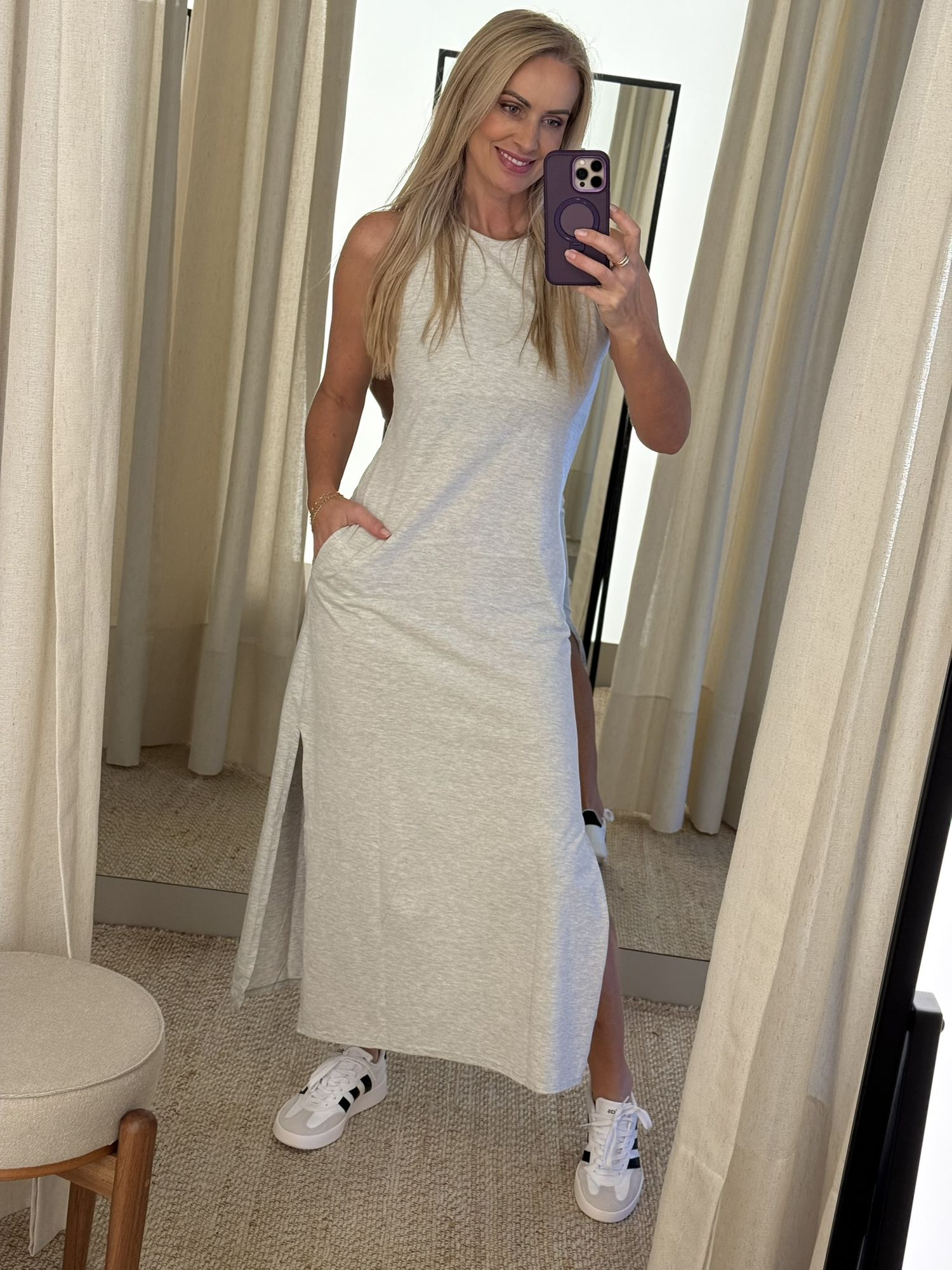 Vestido Youbasic Longo Regata Com Fendas Laterais Cinza Claro 1709