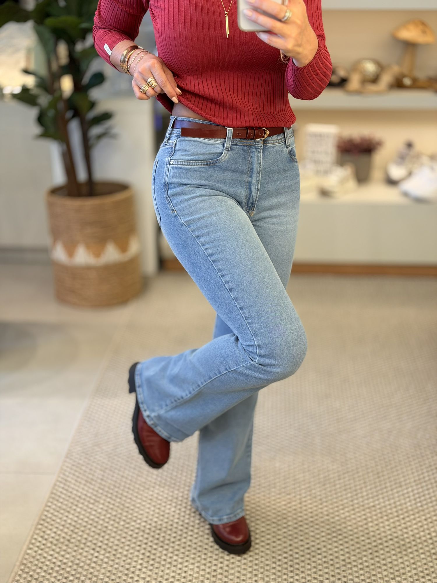 Calça Lez a Lez Jeans Flare De Cintura Alta Com Elastano 0403