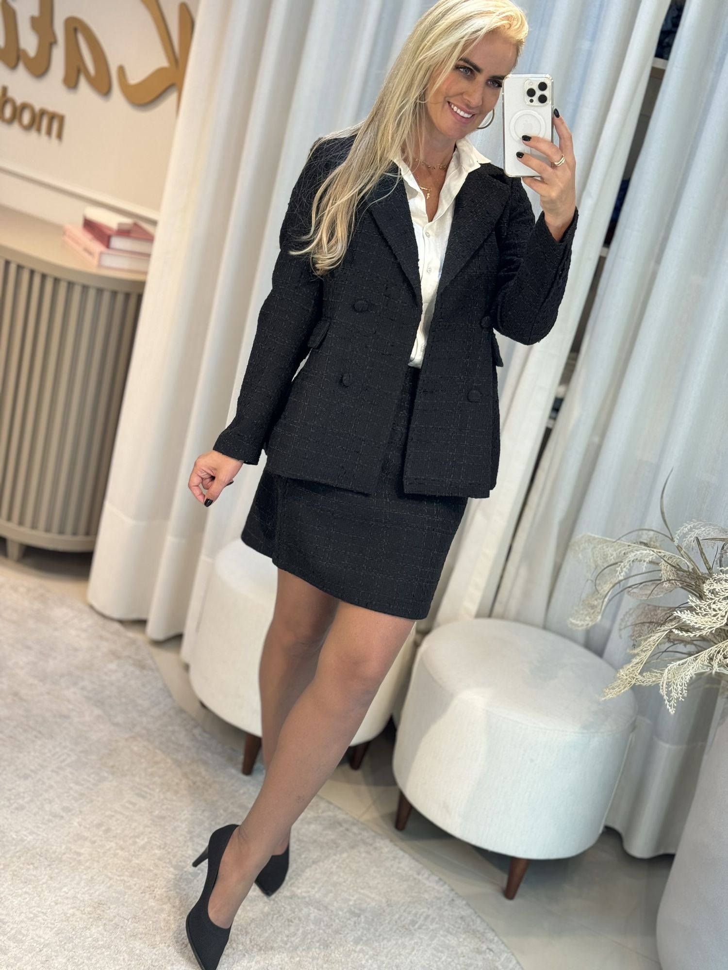 Blazer Alfaiataria Em Tweed Boyfriend Preto