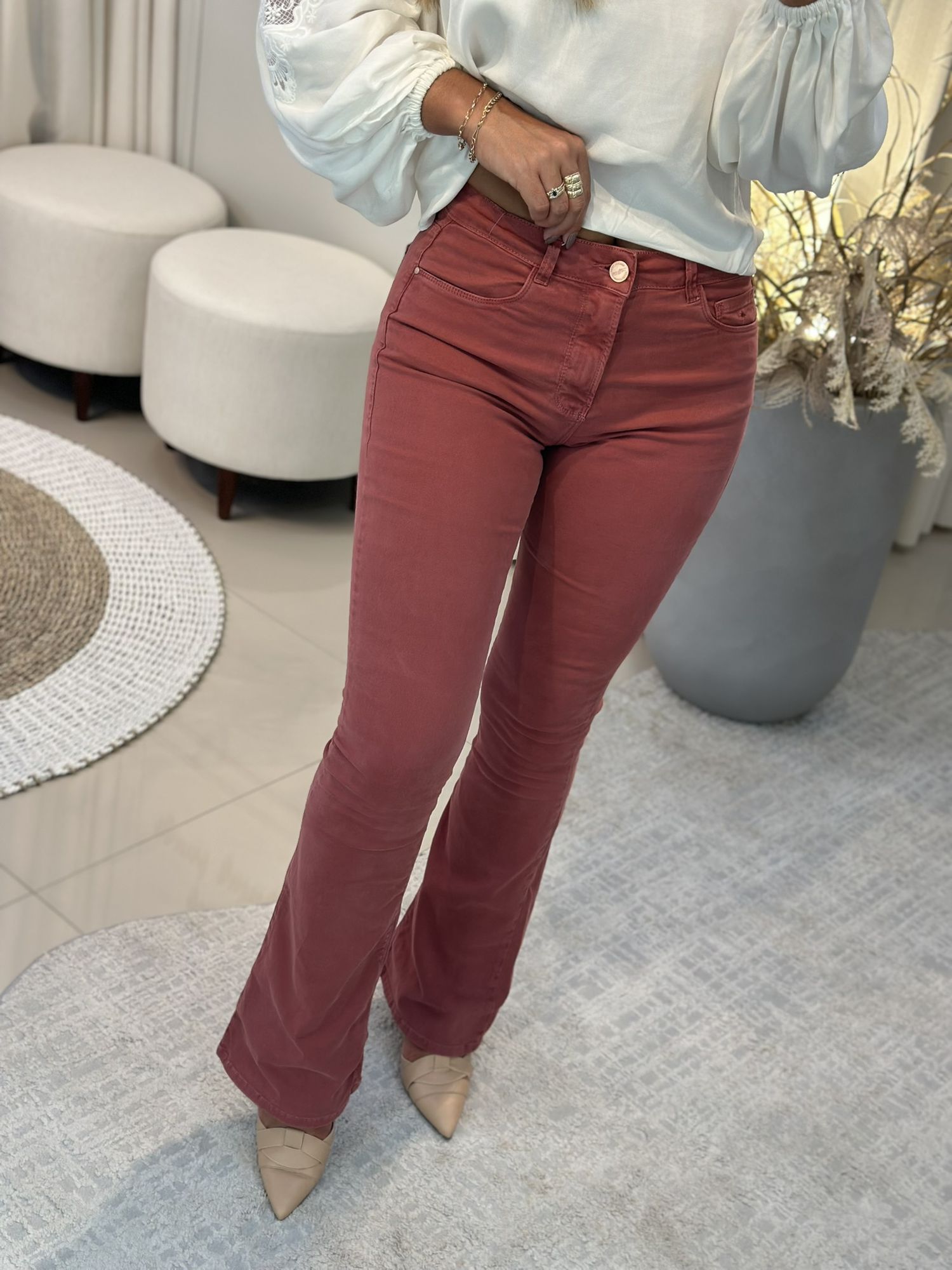 Calça Sarja Flare Bootcut Com Cintura Alta Marrom Mustang 
