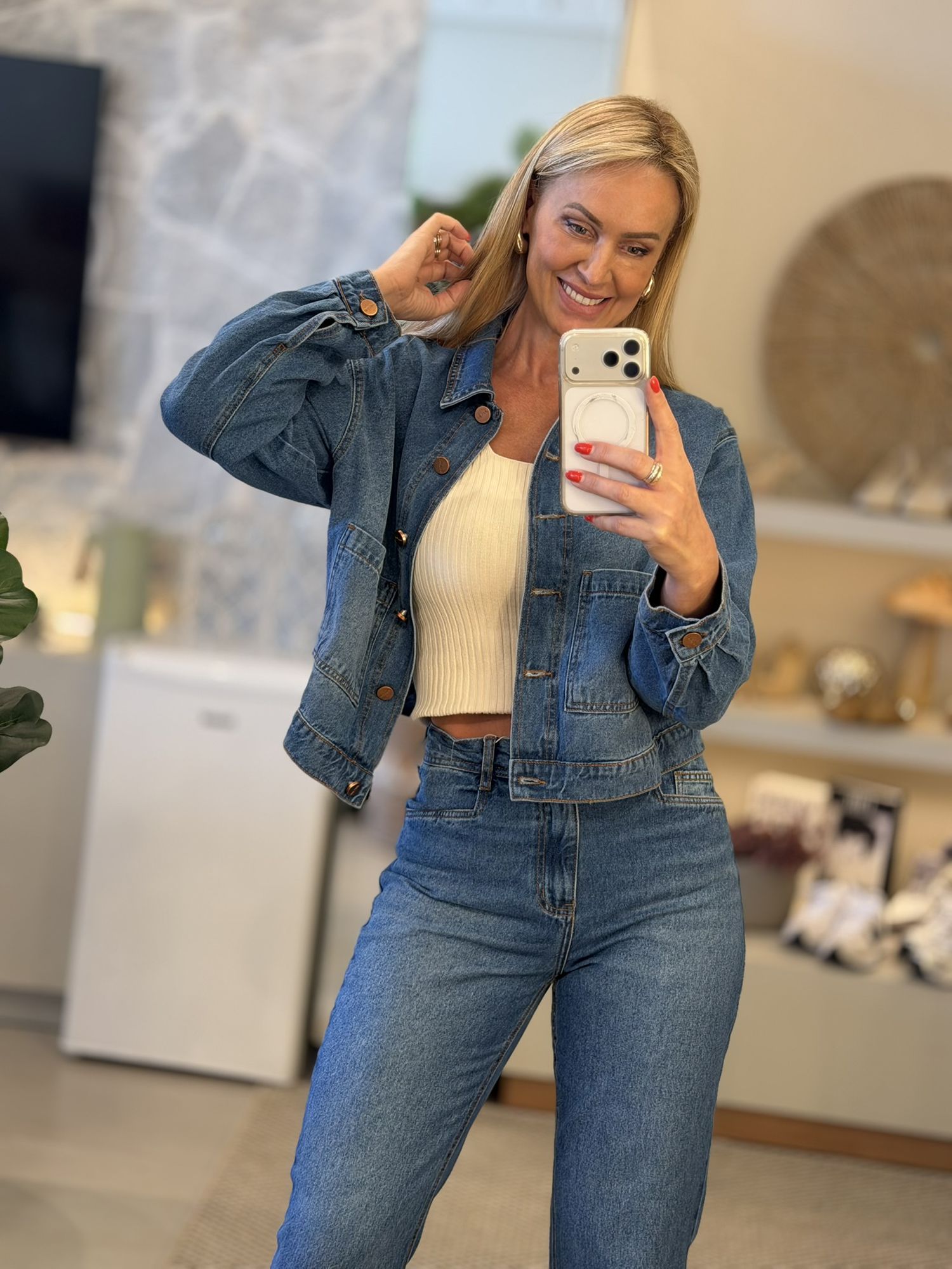 Jaqueta Lez a Lez Jeans De Mangas Longas Com Bolsos 1702