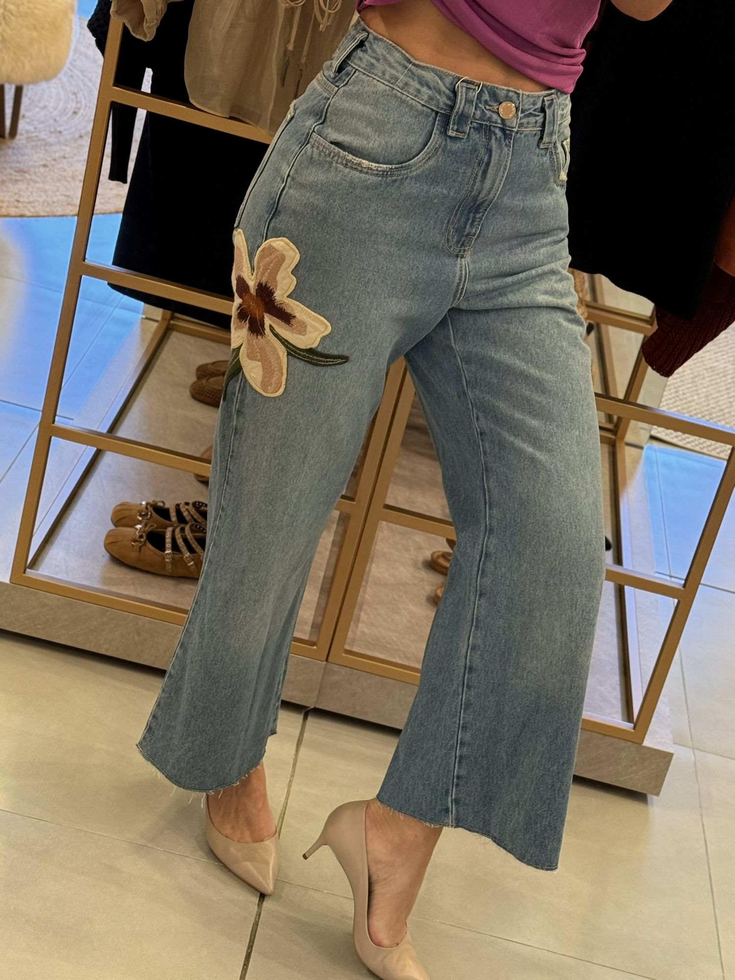 Calça Lez a Lez Jeans Wide Leg Com Cintura Alta E Patch 1510