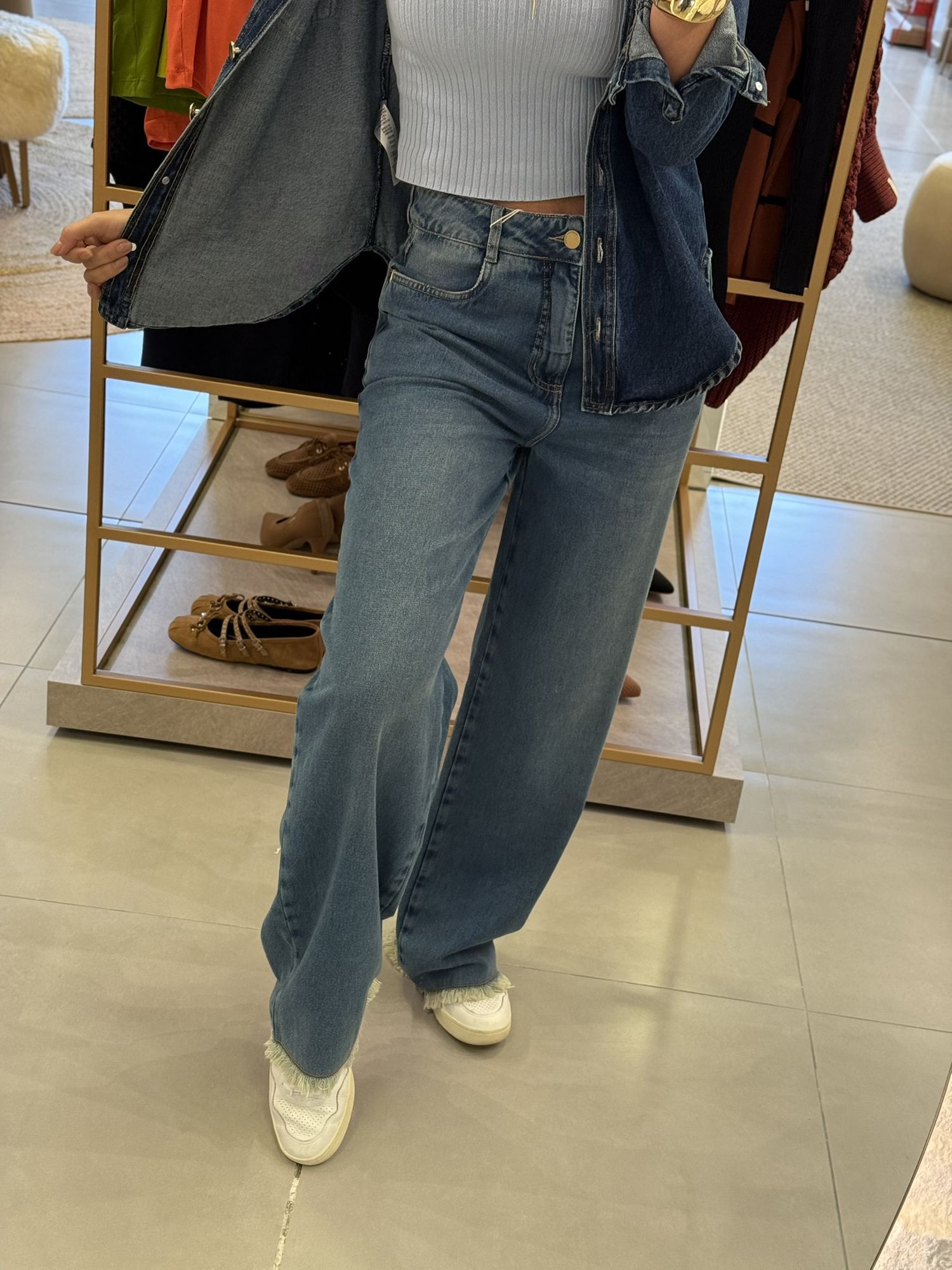Calça Morena Rosa Wide Alta Azul 1610